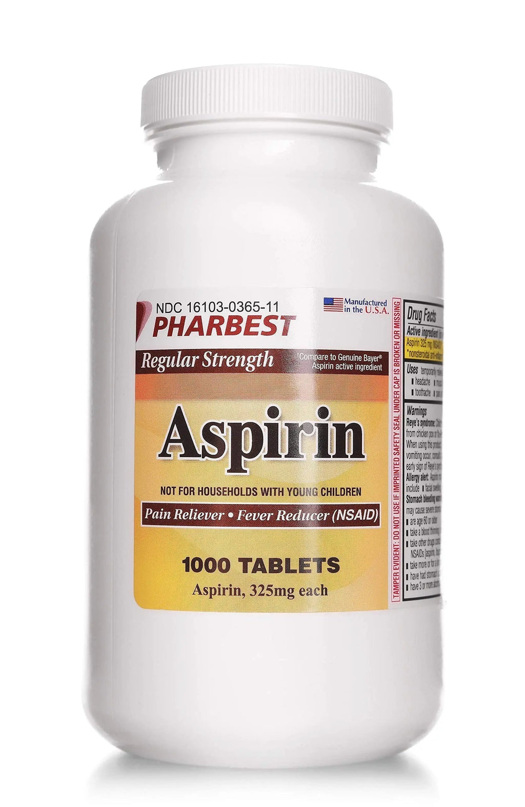PHARBEST Aspirin 325 mg | Regular Strength | 1000 Count Uncoated Tablets PHARBEST Au supplements