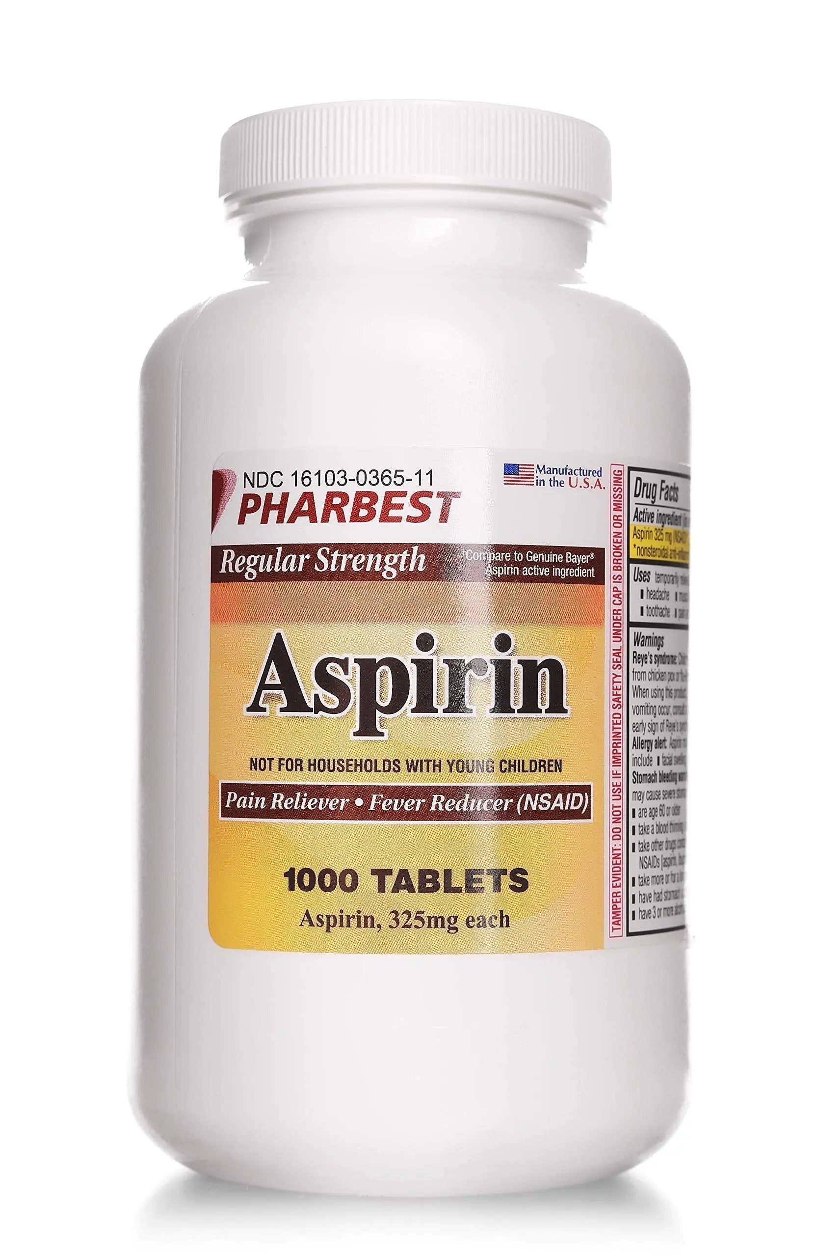 PHARBEST Aspirin 325 mg | Regular Strength | 1000 Count Uncoated Tablets PHARBEST Au supplements