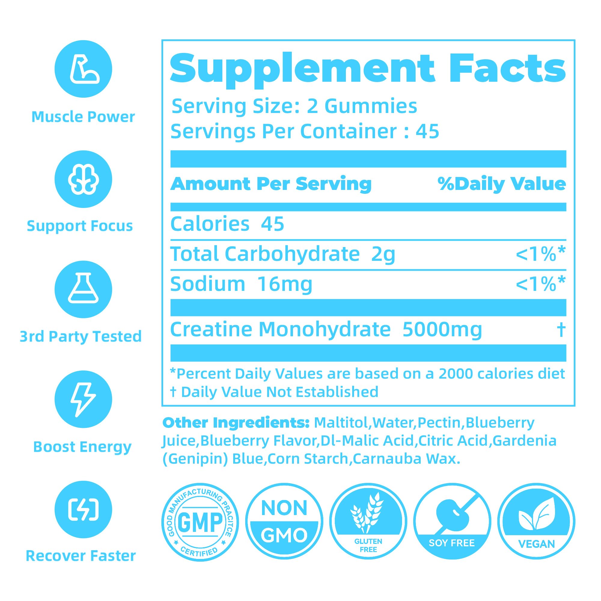 novomins Creatine Monohydrate Gummies 5000mg for Men & Women, Chewables Creatine Monohydrate for Muscle Strength, Muscle Builder, Energy Boost, Pre-Workout Supplement