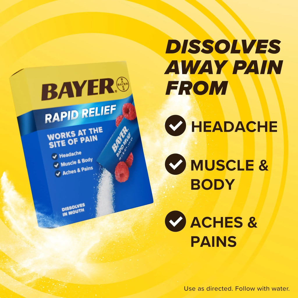 Bayer® Rapid Relief, Dissolvable Raspberry Flavor, Powder Packs with Aspirin & Caffeine, Fast Acting Headache Relief, Muscle and Body Pain Reliever, 20ct Bayer Au supplements