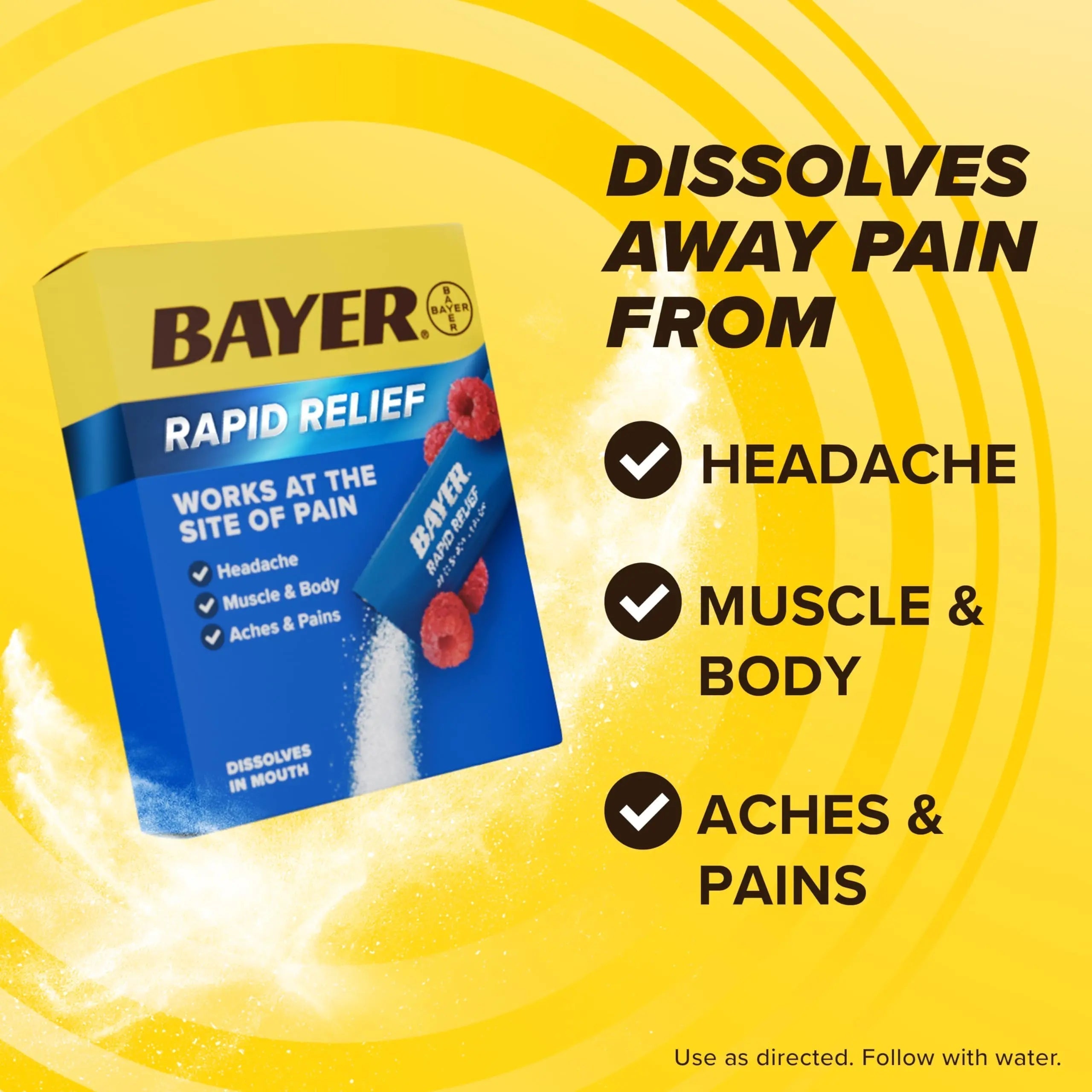 Bayer® Rapid Relief, Dissolvable Raspberry Flavor, Powder Packs with Aspirin & Caffeine, Fast Acting Headache Relief, Muscle and Body Pain Reliever, 20ct Bayer Au supplements