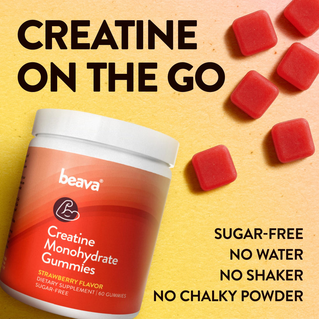 Creatine Monohydrate Gummies - 30 Servings - Vegan Creatine Chews for Muscle Growth, Muscle Recovery, Workout Recovery, Anaerobic Endurance - No Loading Phase - No Bloating - Strawberry - No Sugar beava Au supplements