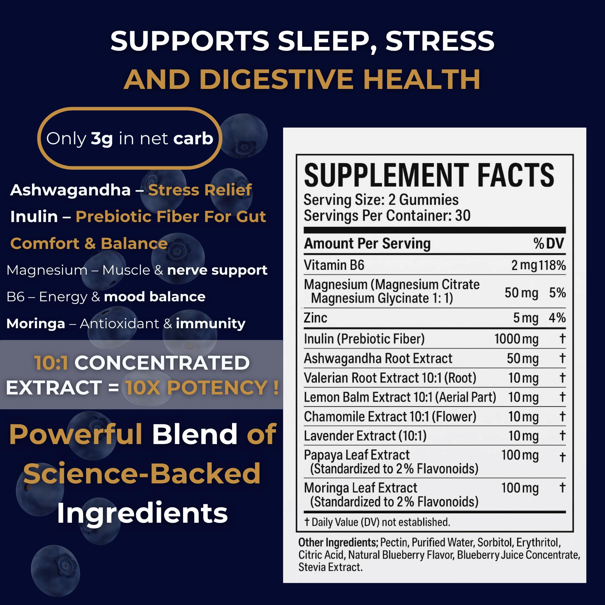 Gut Health & Bloating Relief Gummies – Digestion Support with Prebiotic Fiber, Inulin & Ashwagandha – Stress, Nervous Stomach, Sleep & Calm Support – Gut-Brain Axis Formula