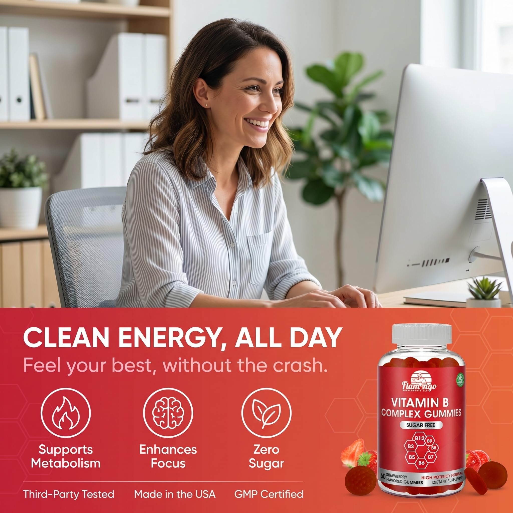 Sugar Free Vitamin B Complex Gummies - Vitamin B12, B7, B6, B3 (Niacin), B5, B8, B9 (Folate)- Third Party Tested- Prenatal, Vegan Diet, Older Adults