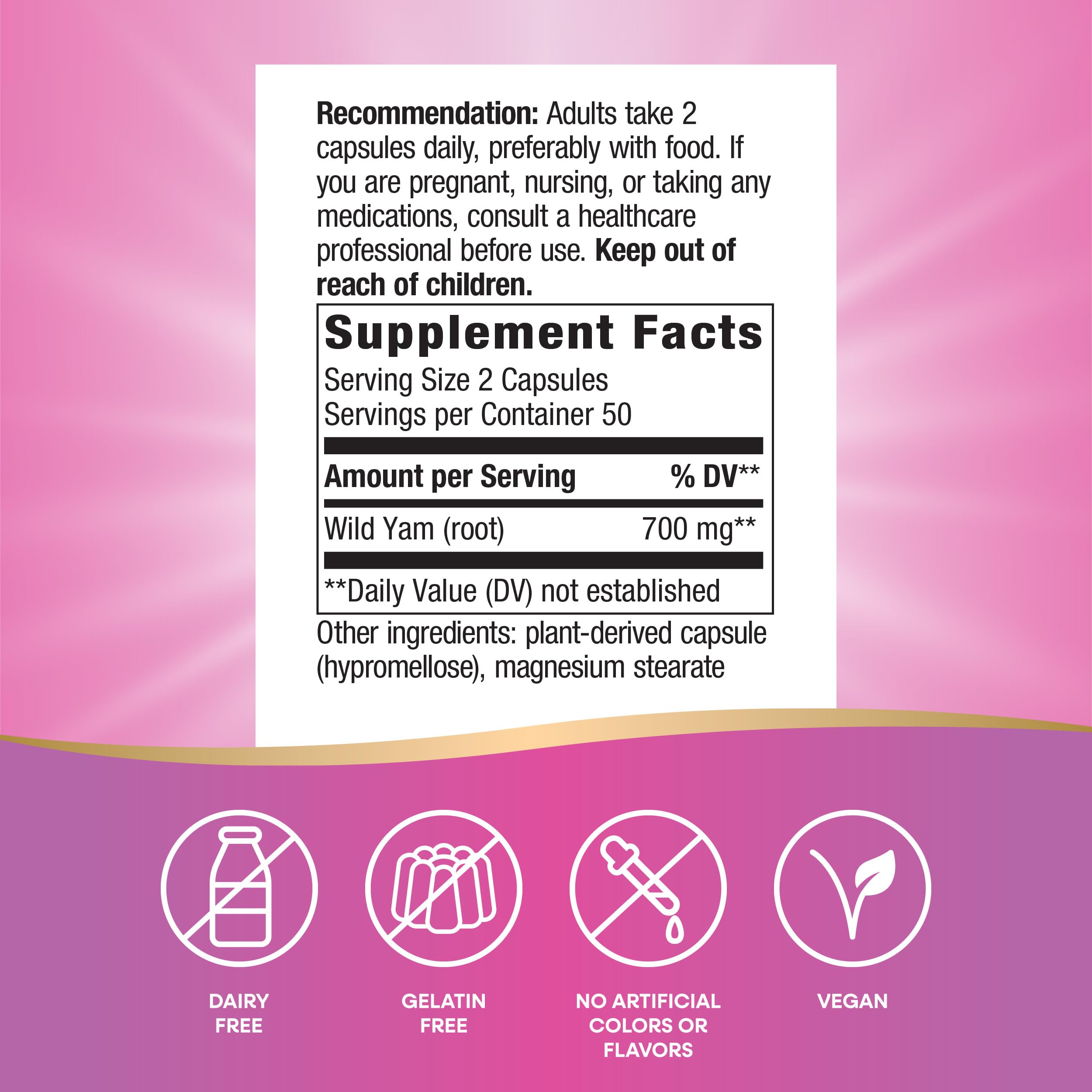 Nature's Way Wild Yam Root Capsules, Women's Traditional Health Support*, 700 mg per 2-Capsule Serving, Non-GMO Project Verified, 100 Vegan Capsules (Packaging May Vary) Nature's Way Au supplements