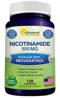 aSquared Nutrition Nicotinamide with Resveratrol - 120 Veggie Capsules - Vitamin B3 500mg (Niacinamide Flush Free) - Supplement Pills to Support NAD, Skin Cell Health & Energy aSquared Nutrition Au supplements