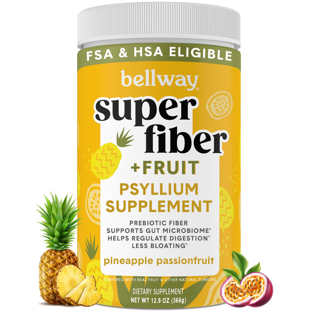 Bellway Super Fiber Powder + Fruit, Sugar Free Organic Psyllium Husk Powder Fiber Supplement for Regularity, Bloating Relief & Digestive Health, Plant-Based,