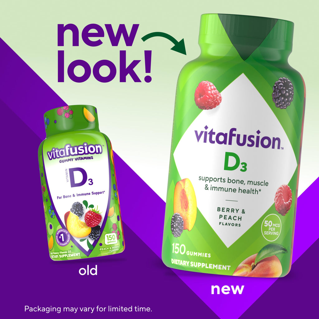 vitafusion Vitamin D3 Gummies, Bone and Immune Support, Peach, Blackberry, Strawberry Flavored