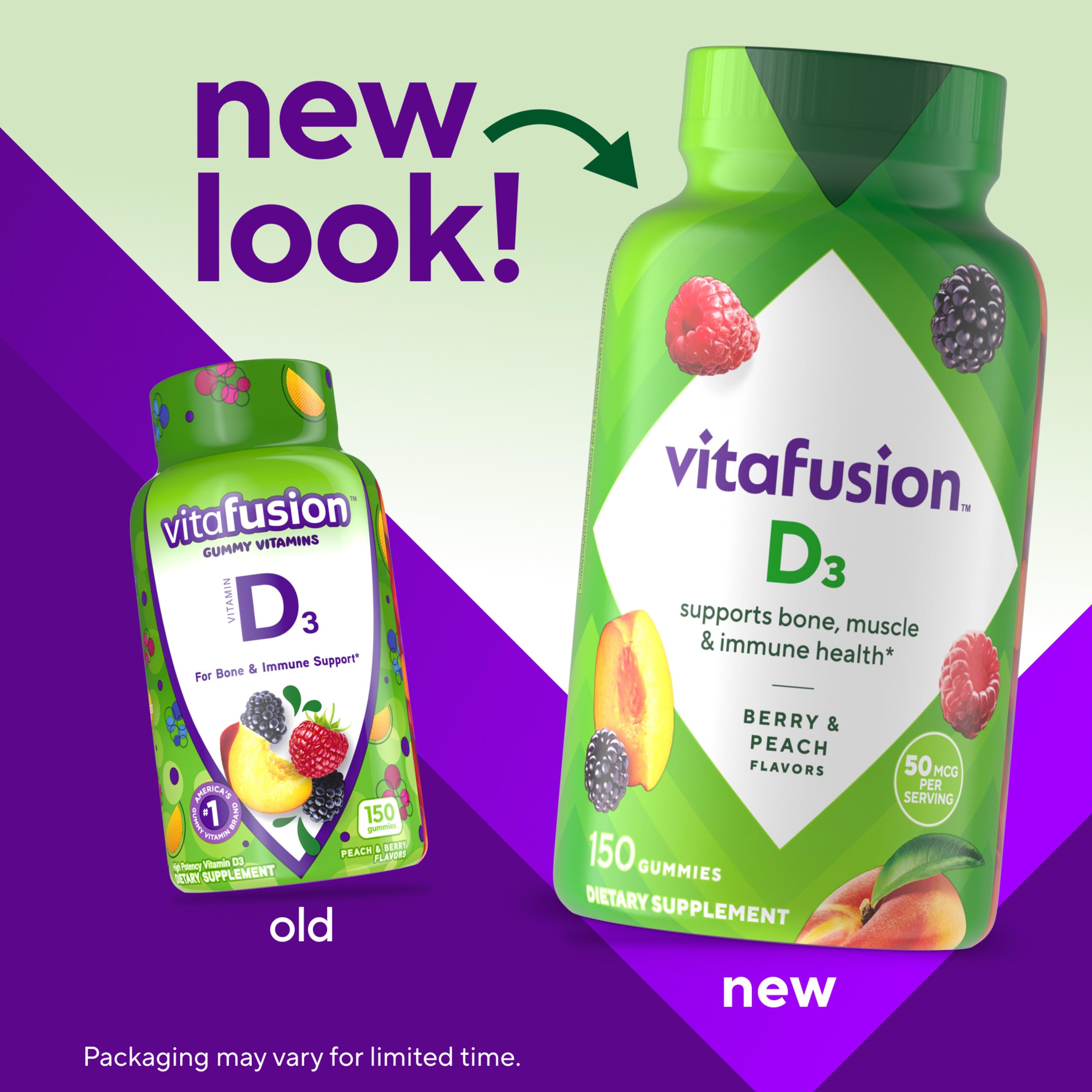 vitafusion Vitamin D3 Gummies, Bone and Immune Support, Peach, Blackberry, Strawberry Flavored
