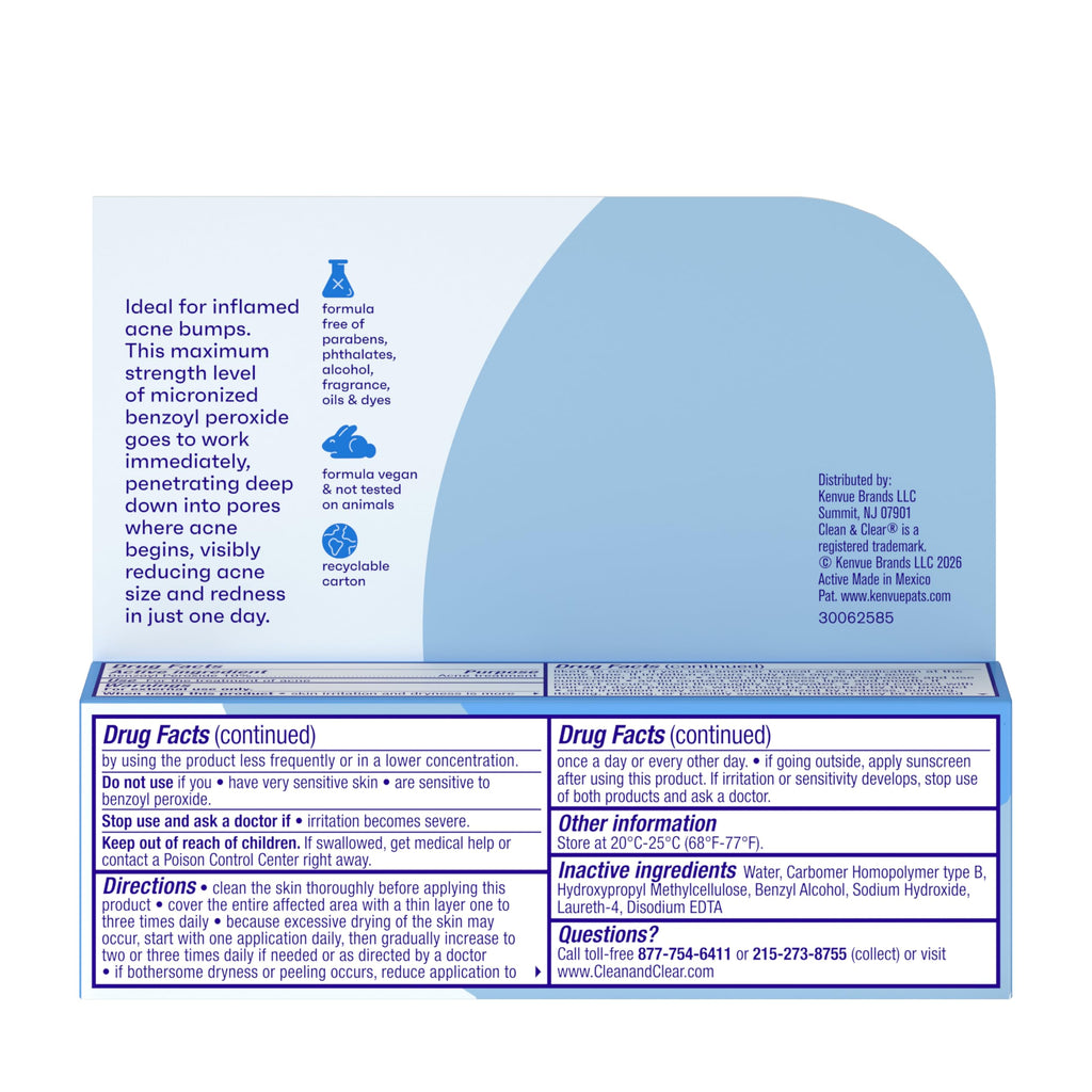 Clean & Clear Persa-Gel 10 Oil-Free Acne Spot Treatment with Maximum Strength 10% Benzoyl Peroxide, Topical Pimple