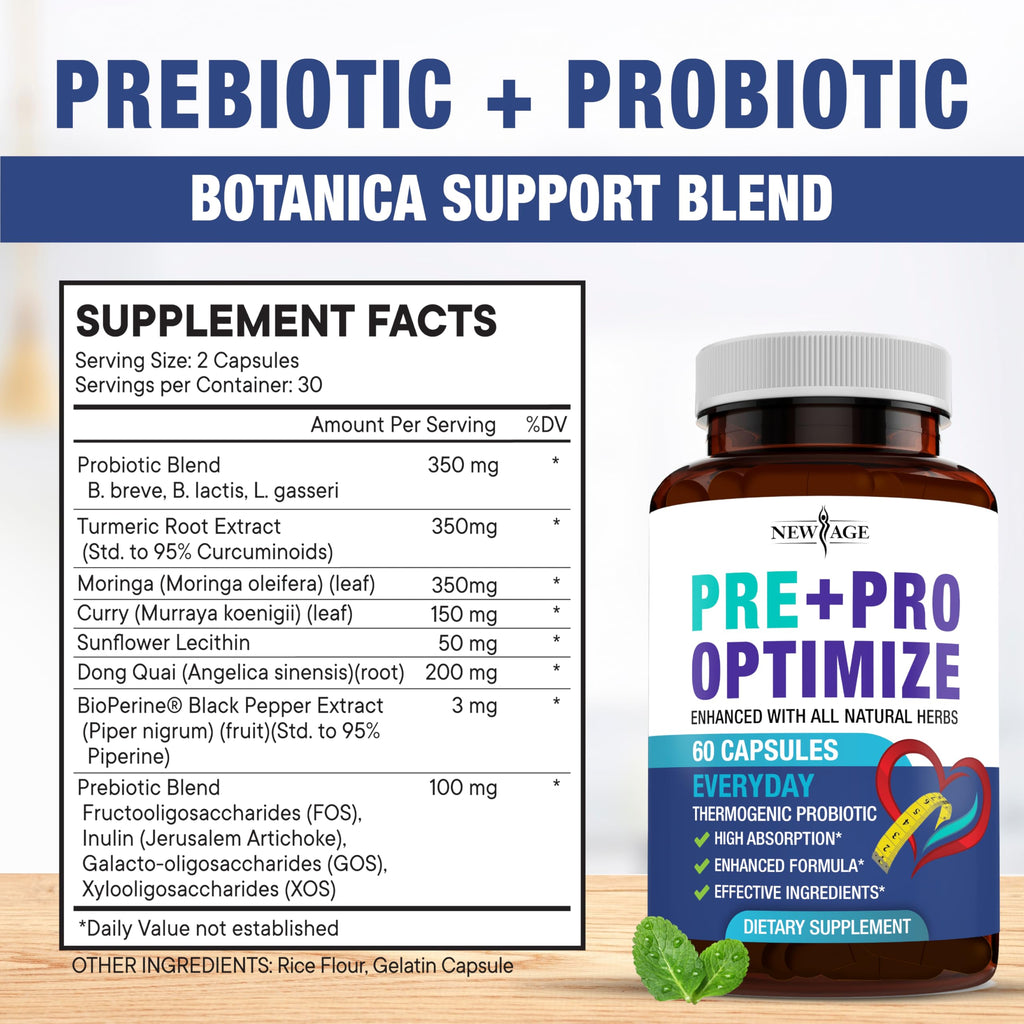NEW AGE Pro Optimize Probiotics for Women, Menopause, Digestive Health - Support for Bloating, Hot Flashes, Joint Support, Night Sweats