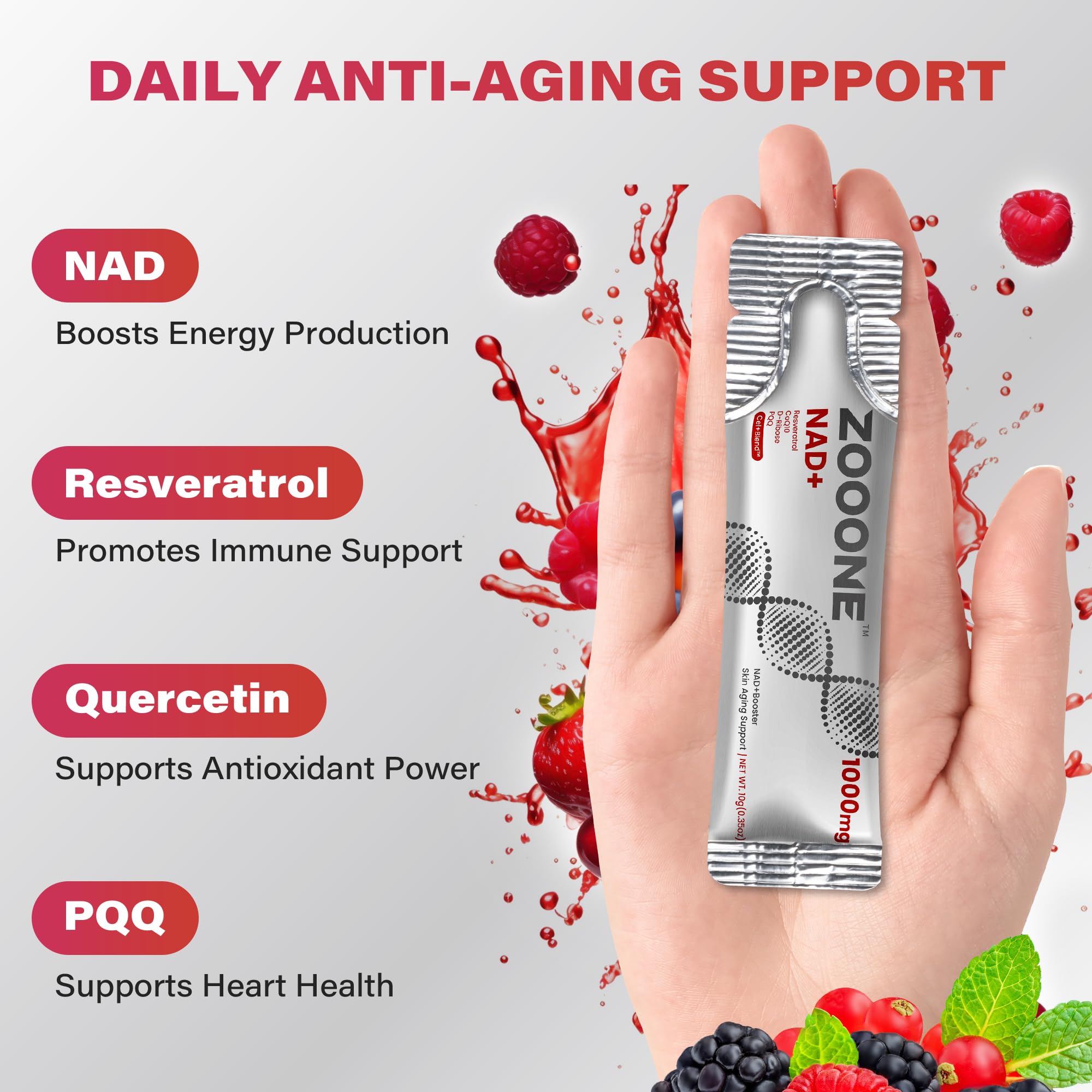 NAD+ 1000mg Liquid Packets Supplement - Premium Nicotinamide Riboside & Resveratrol for Cellular Energy,Advanced NAD Booster for Men & Women (90 Pocket) zooone Au supplements
