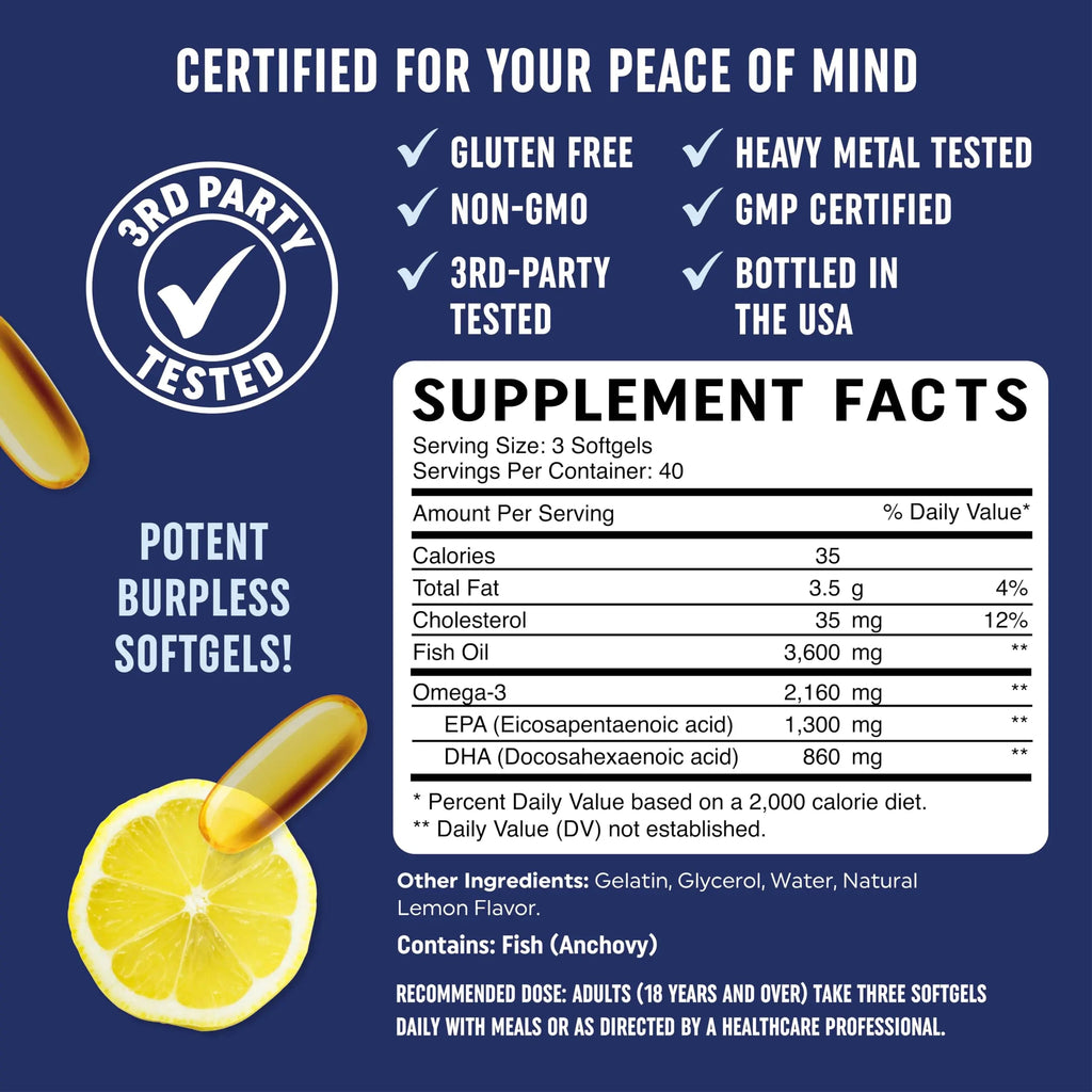 Triple Strength Omega 3 Fish Oil | 3600 mg EPA & DHA | Over 2100mg of Omega 3 Fatty MAV NUTRITION Au supplements