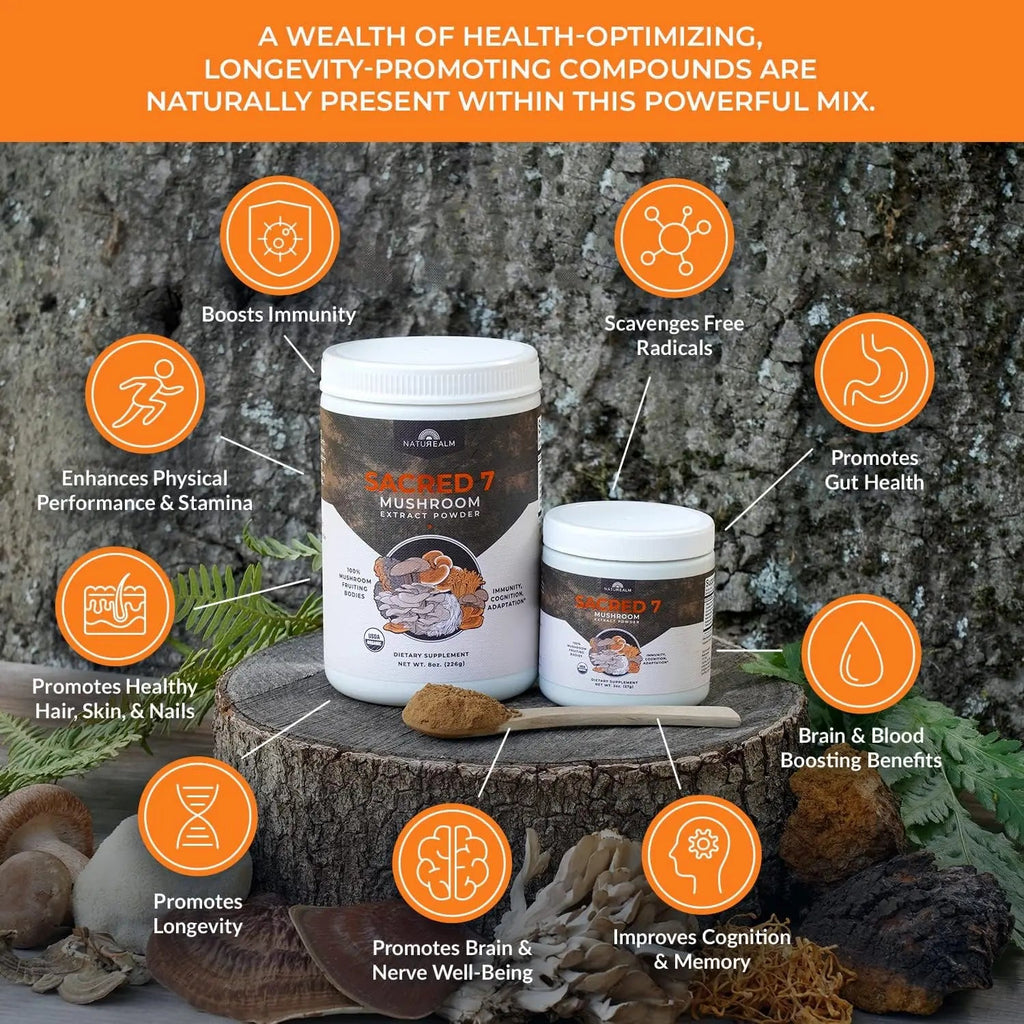 Naturealm Sacred 7 Mushroom Extract Powder - USDA Organic - Lion's Mane, Reishi Naturealm Au supplements