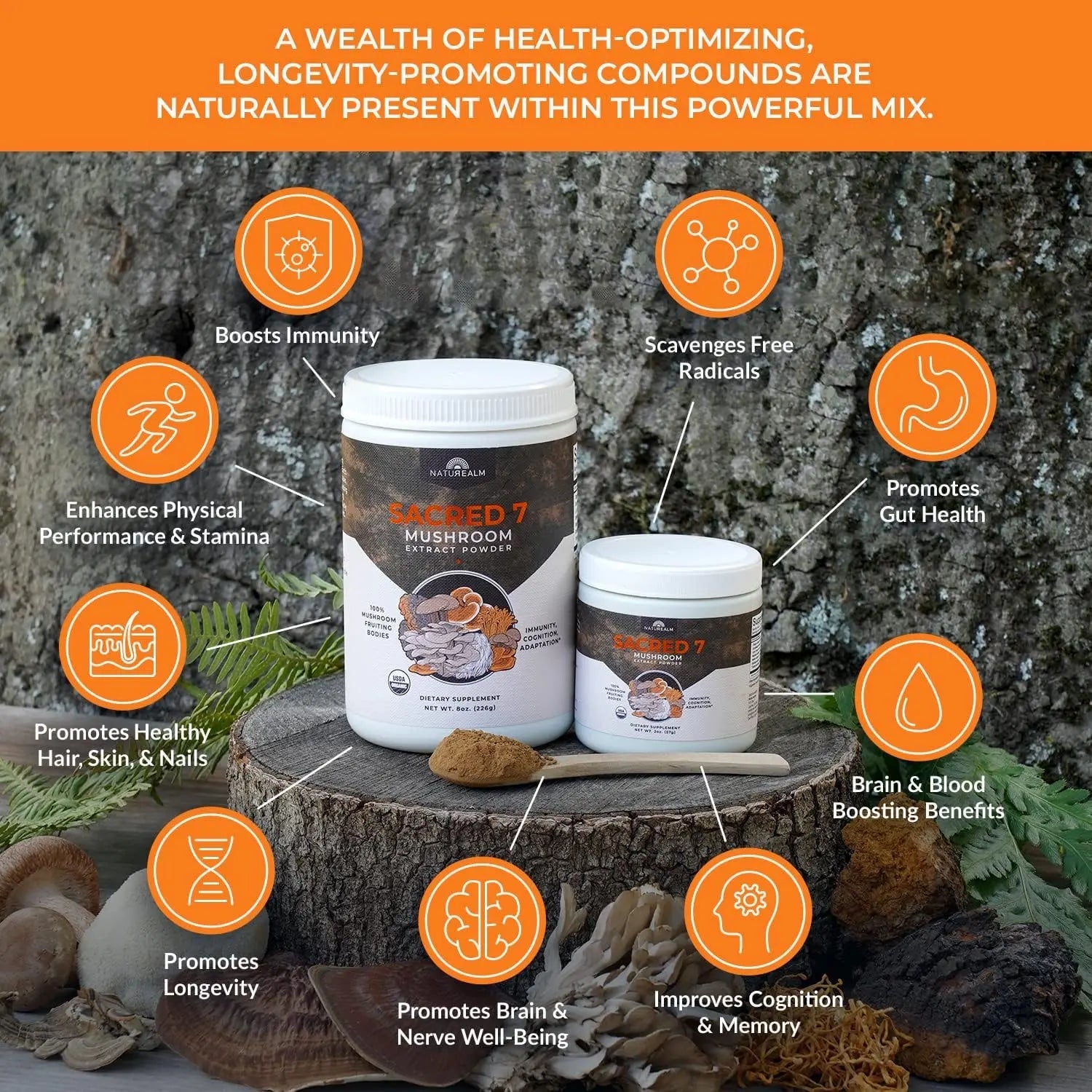 Naturealm Sacred 7 Mushroom Extract Powder - USDA Organic - Lion's Mane, Reishi Naturealm Au supplements