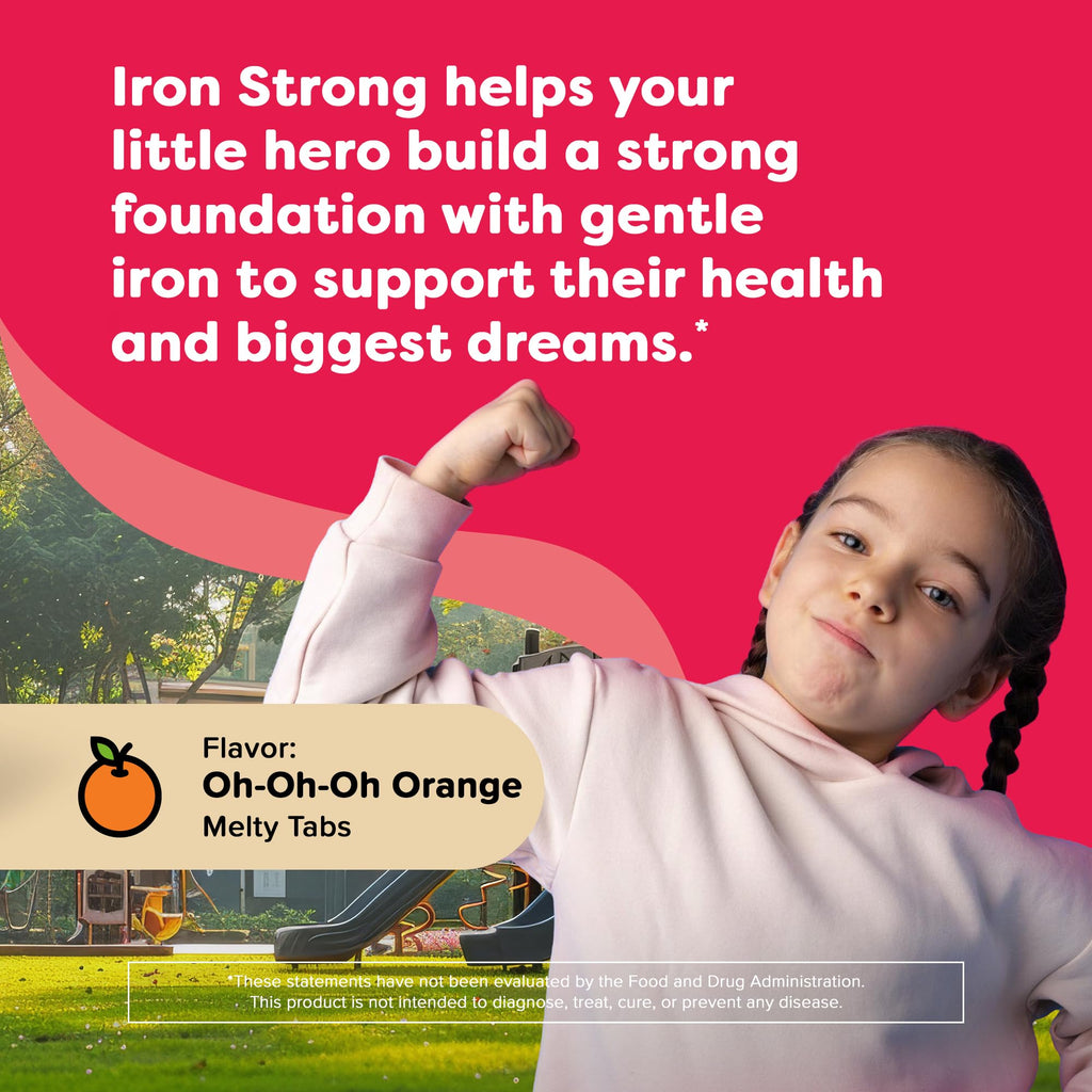 Renzo's Iron Supplements for Kids, Dissolvable Vegan Kids Iron Supplement with Vitamin C, Sugar-Free Melty Tabs