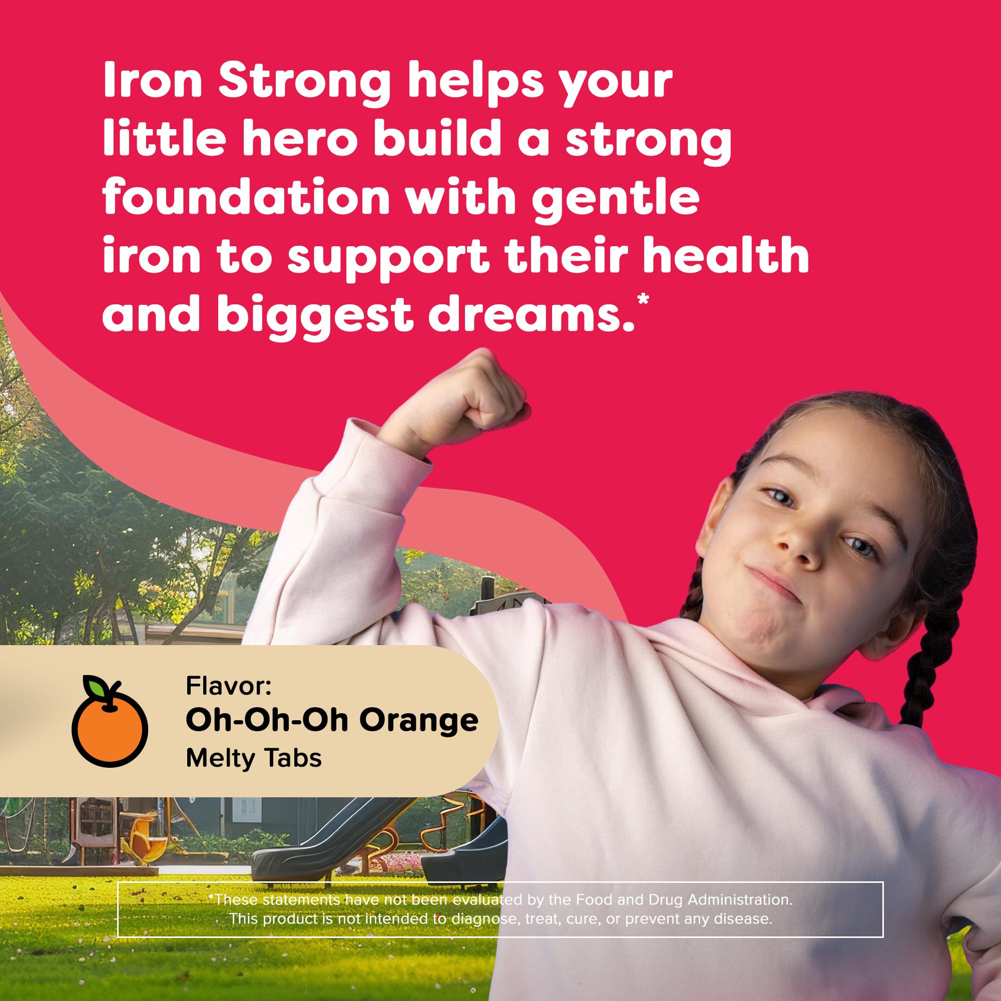 Renzo's Iron Supplements for Kids, Dissolvable Vegan Kids Iron Supplement with Vitamin C, Sugar-Free Melty Tabs