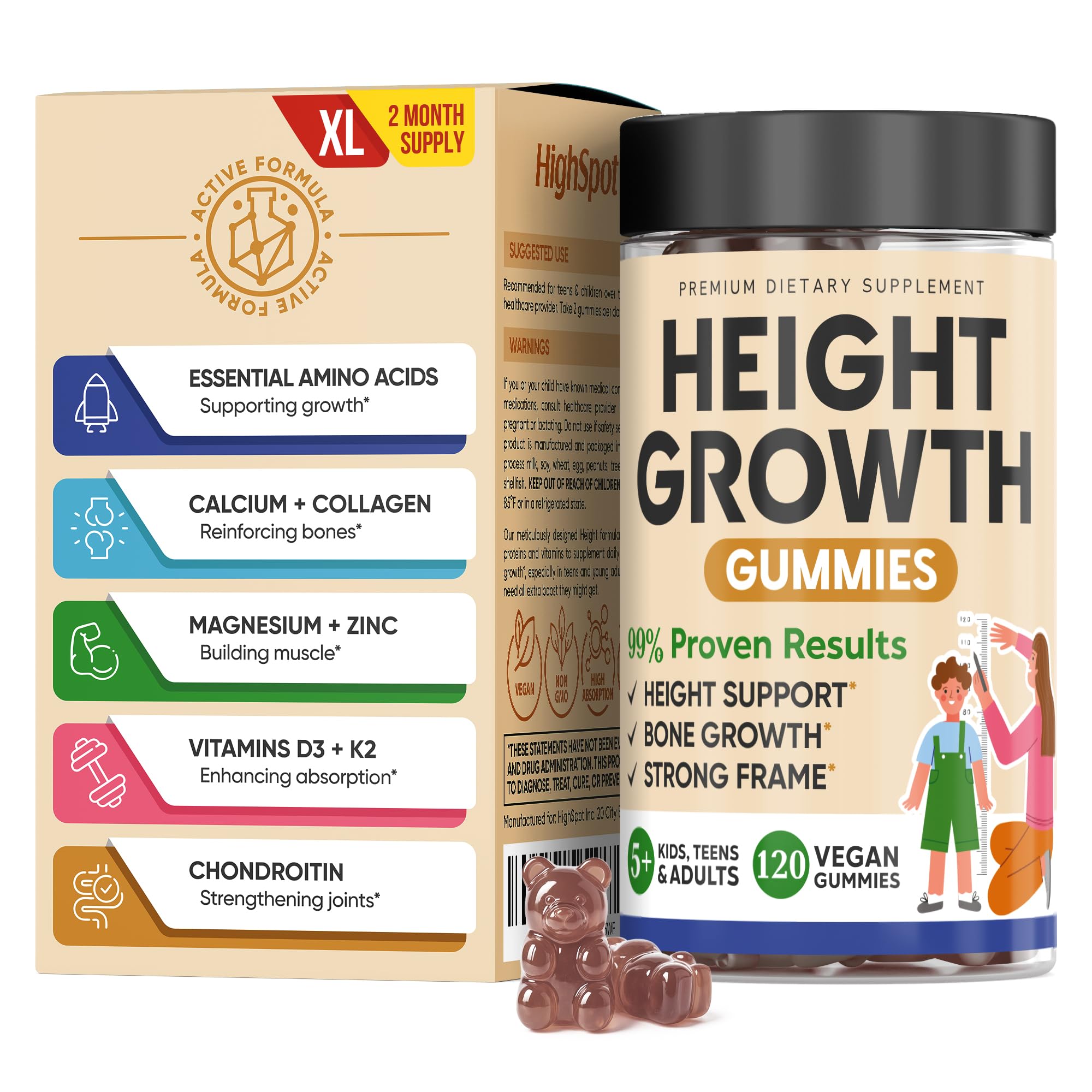 Height Growth Increase Vitamin Gummies, Calcium 100mg, Magnesium Glycinate 30mg, Zinc, Ashwagandha, Vitamin K2 D3 25mg Grow Tall Maximizer Supplement, Multivitamin for Kids, Teens Boy & Girl, Adults HighSpot Au supplements
