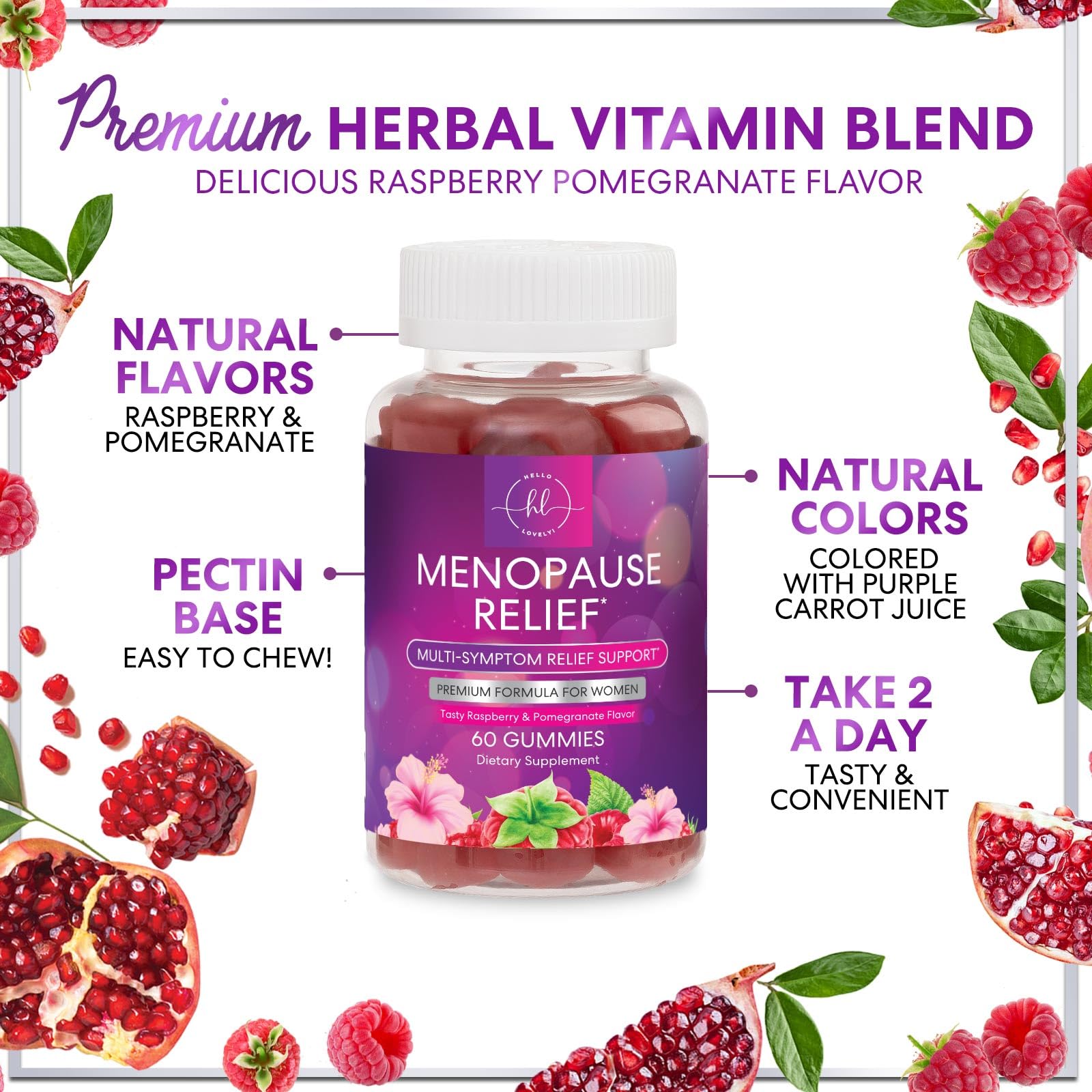 Menopause Supplements for Women - Complete Natural Mild Hot Flashes & Night Sweats Support, Multi Benefit Menopause Relief Gummy, Support for Balance & Energy, Gluten-Free & Non-GMO - 60 Gummies Hello Lovely! Au supplements