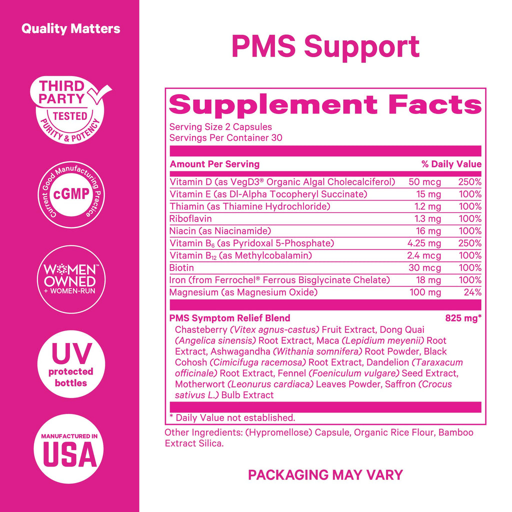 Pink Stork PMS Supplement for Women - Vitex, Ashwagandha, Maca Root & 10 Vitamins & Minerals to Support Hormone Balance, Mood, Bloating, Period Regularity - 60 Capsules Pink Stork Au supplements