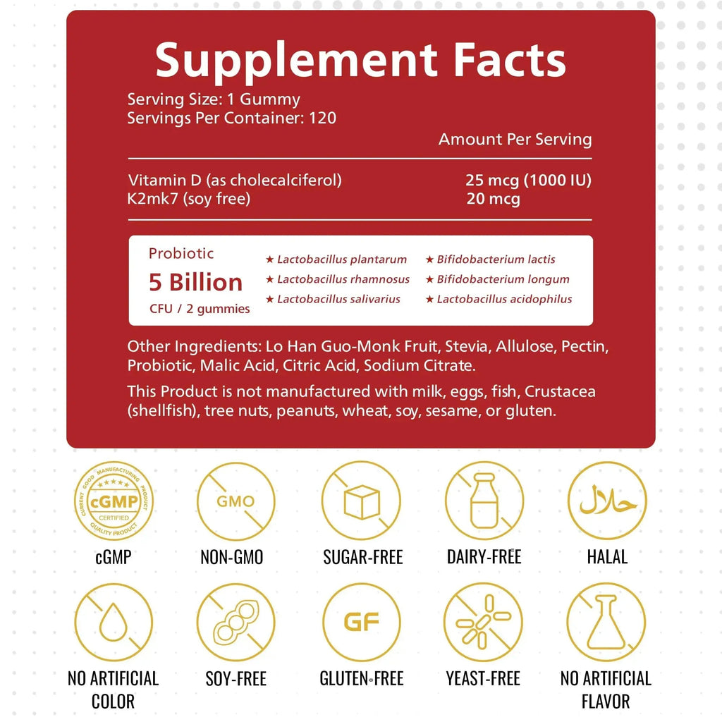 KEN Vitamin D3 K2 with Probiotic for Kids, Sugar-Free Gummies for Calcium Absorption, Bone Support, 5 Billion CFU Probiotics for Gut Balance and Immune Function KEN Au supplements