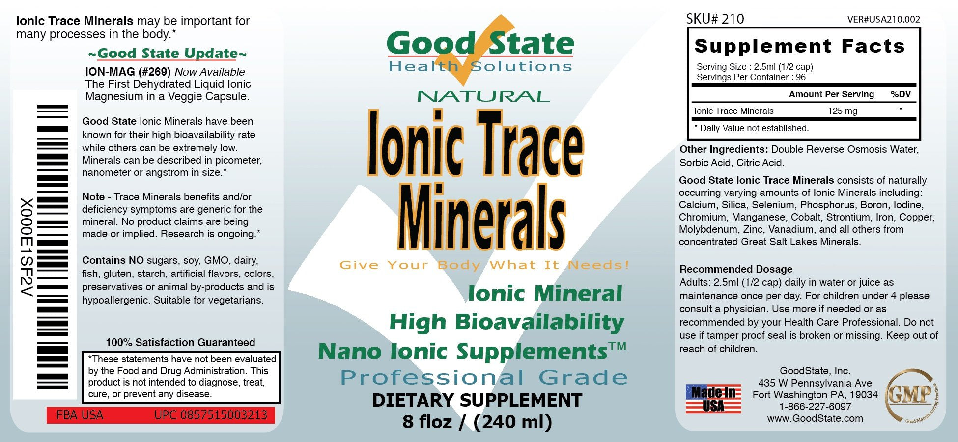Good State Liquid Ionic Trace Minerals (96 servings at 125 mg - 8 fl oz)