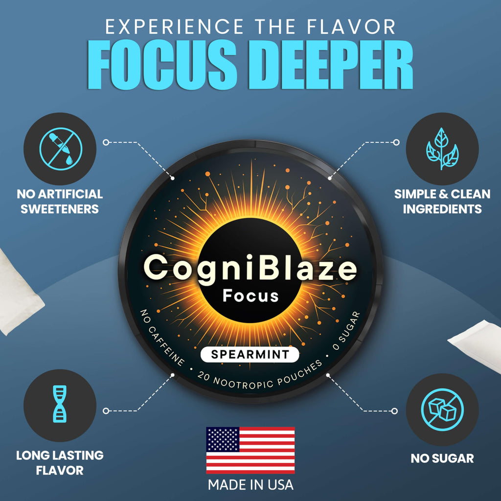CogniBlaze Nootropic Pouches Caffeine Free (Spearmint) | 80 Focus Pouches for Clarity | 4 Pack (20 Per Can) | Mental Energy Pouches | 25mcg Huperzine A per Nootropic Pouch | Zero Calories CogniBlaze Au supplements