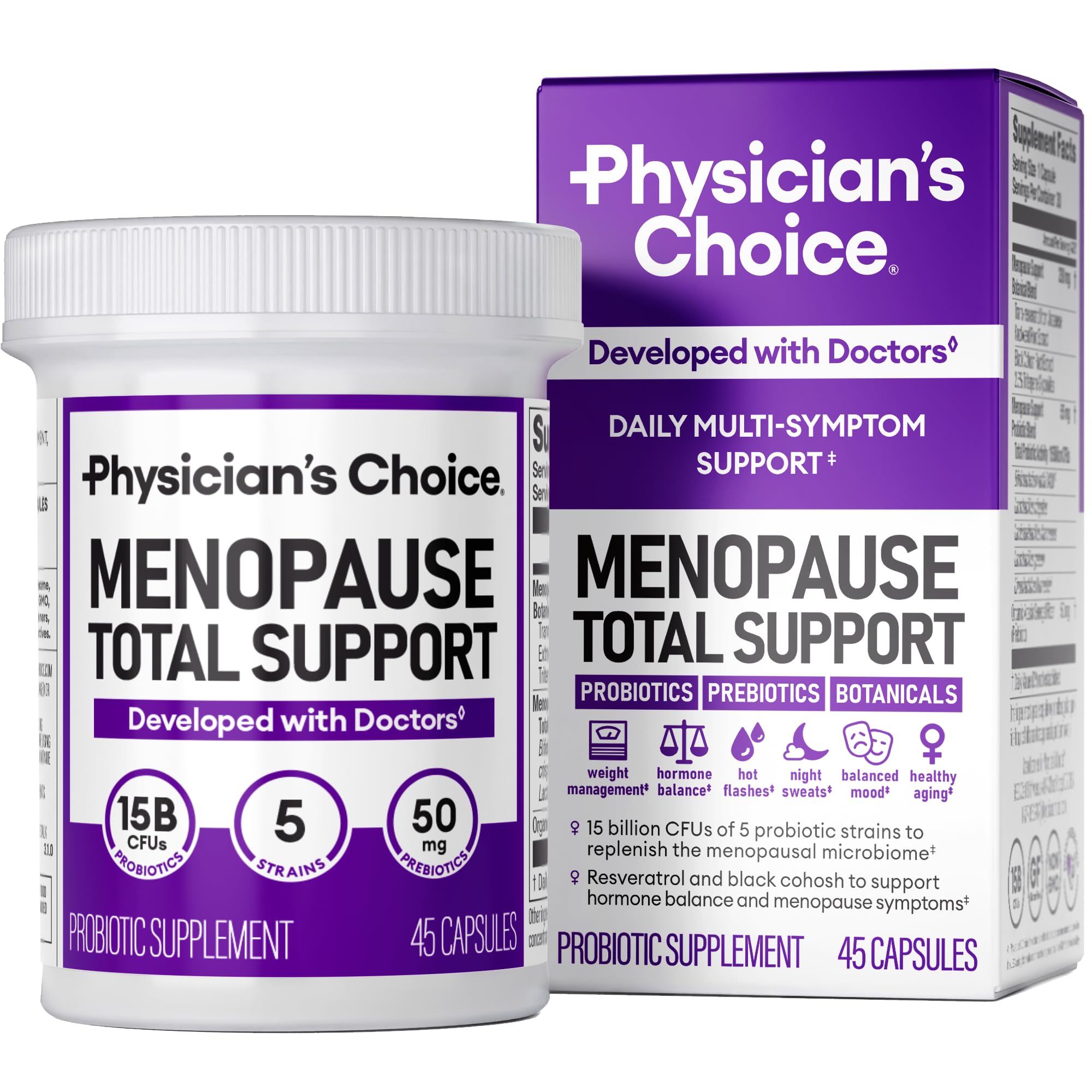Physician's CHOICE Menopause Probiotic Supplement for Women - Supports Hormone Balance, Hot Flashes, Night Sweats, Weight Management, Bloating & Gut Health - with Black Cohosh, Resveratrol+ - 45ct Physician's CHOICE Au supplements