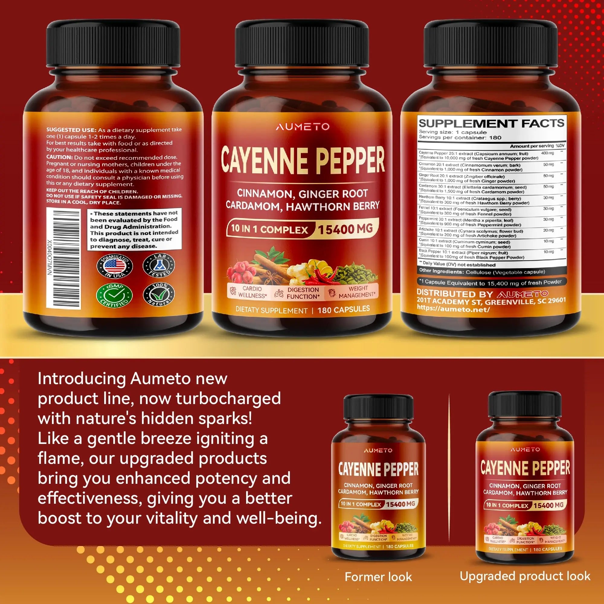 AUMETO Cayenne Pepper 15,400mg Ultra Complex with Cinnamon, Ginger Root, Cardamom AUMETO Au supplements
