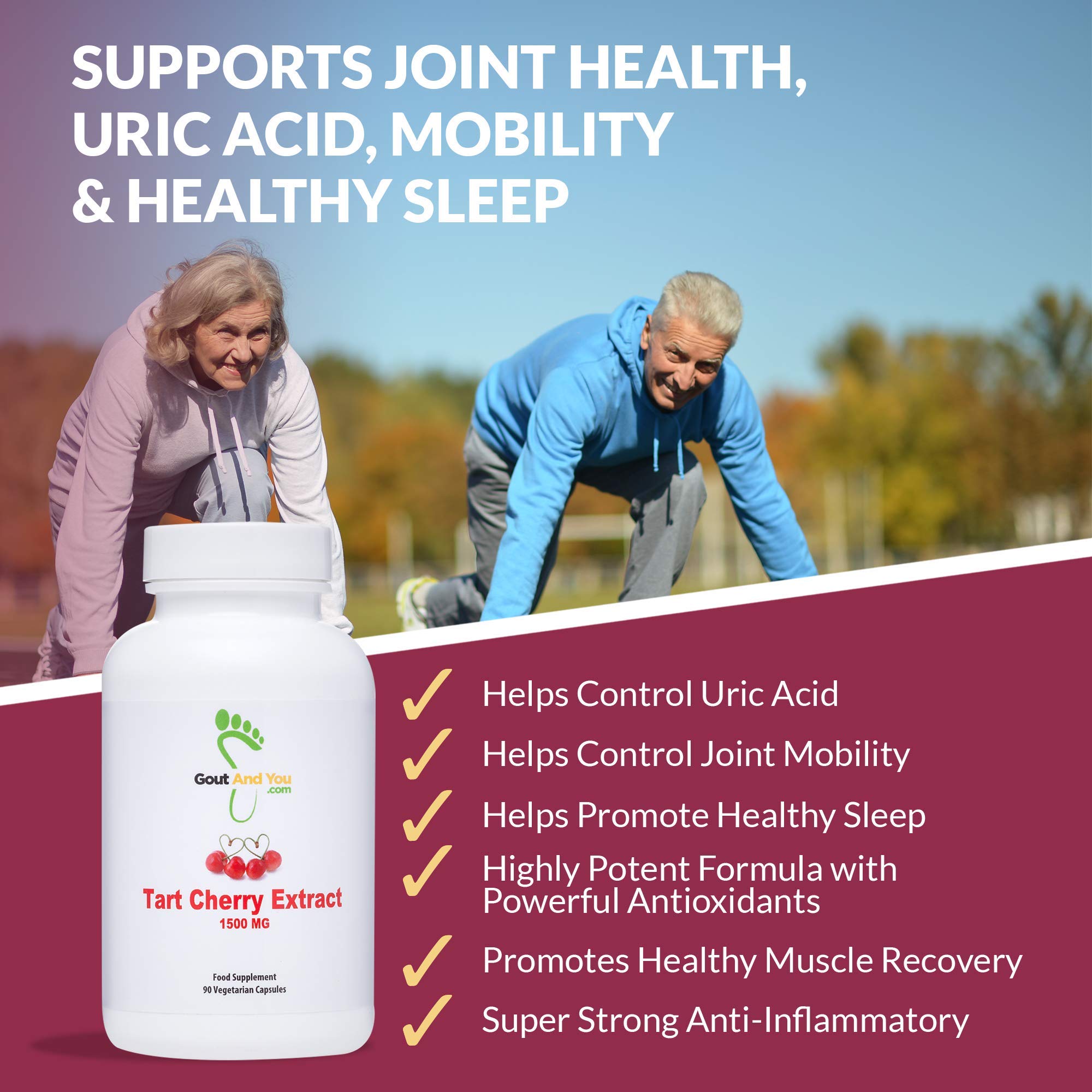 Gout and You Tart Cherry Extract | 3000 mg Per Serving | 90 Vegetarian Capsules | Gluten-Free Gout and You Au supplements