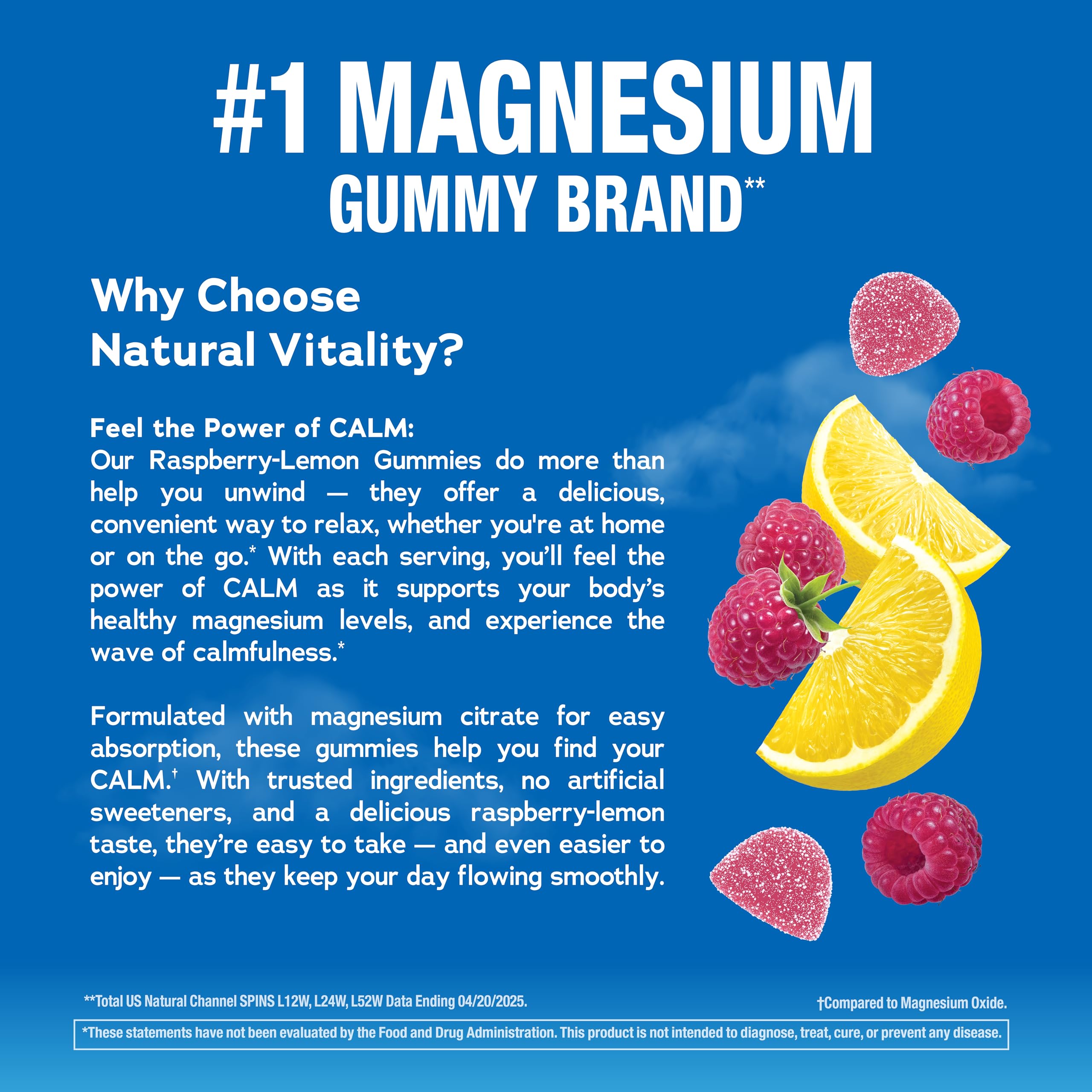 Natural Vitality Calm, Magnesium Citrate Supplement, Stress Relief Gummies, Supports a Healthy Response to Stress, Gluten Free