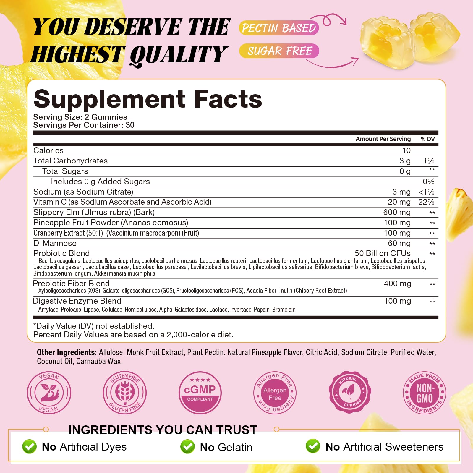 Totaria Sugar Free Probiotics for Women, Feminine Balance Gummies, 50 Billion CFU Vaginal Probiotic Prebiotic w/Slippery Elm, Cranberry, for Vaginal, Urinary Tract
