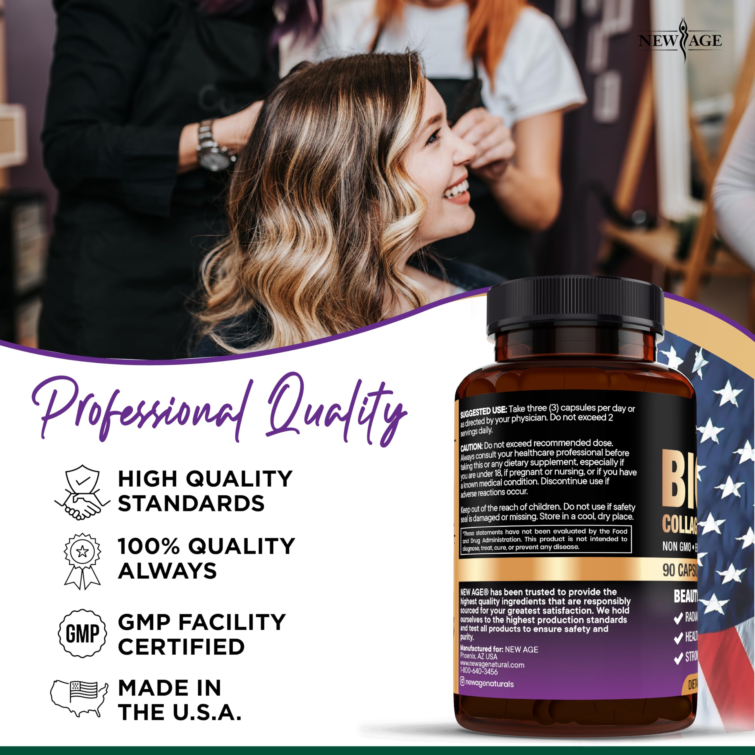 NEW AGE Biotin Collagen Keratin Hyaluronic Acid - 50,000mcg Hair Growth Vitamins for Men and Women, Nails, Hair, Skin Vitamins and DHT Blocker with Vitamin E Folic