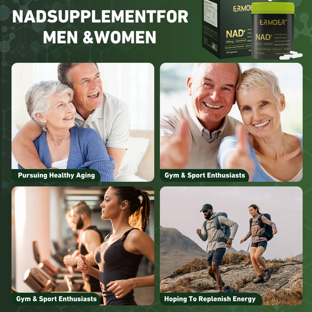 ERMOER NAD Liposomal Nicotinamide Riboside with Resveratrol & Quercetin 900mg, NAD Resveratrol Supplement for Anti Aging, Energy, Antioxidant, Focus (90 Count) ERMOER Au supplements
