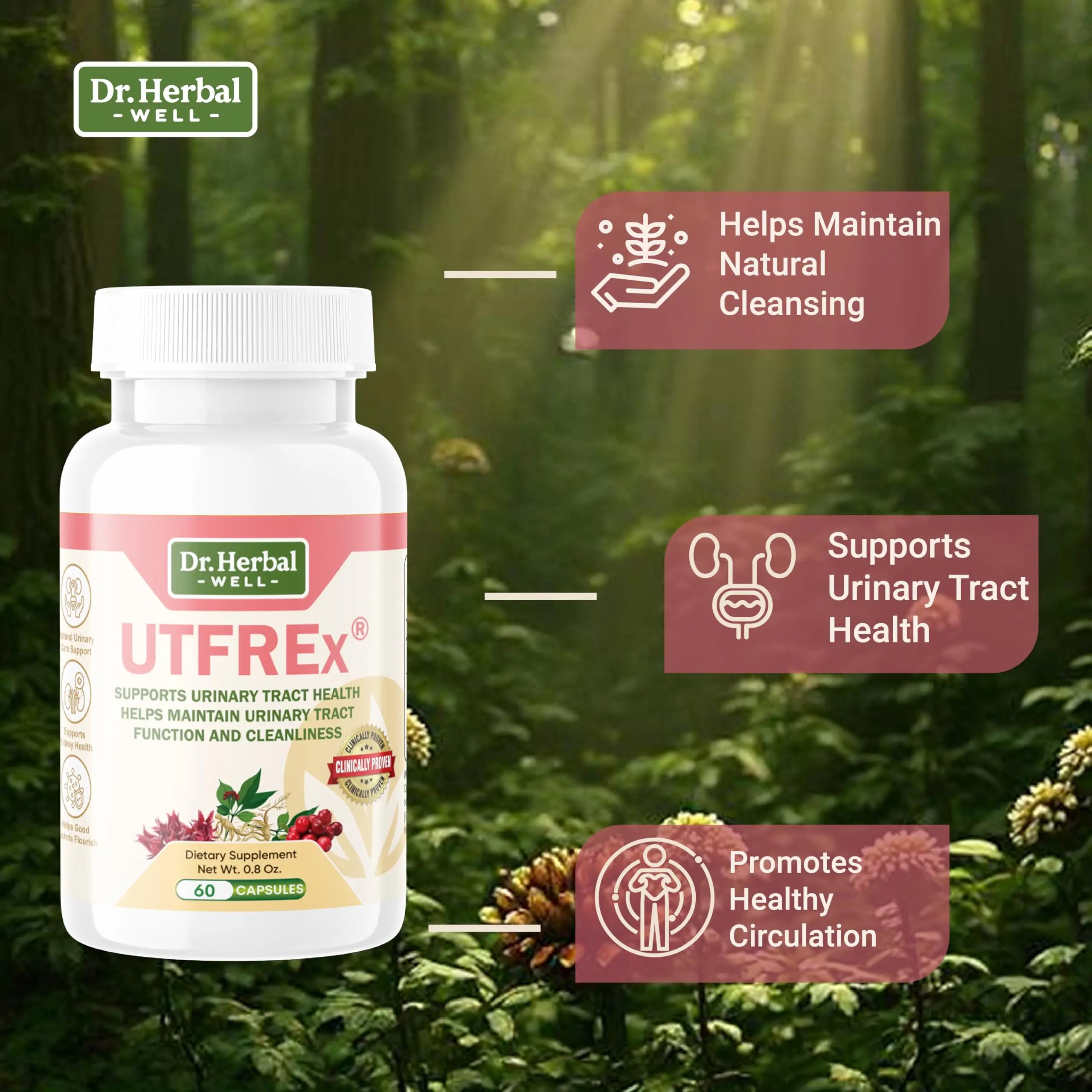 DR. HERBAL WELL UTFREX Clinically Proven Urinary Tract UTI Health Supplement Natural Support Cleanse Flush Protect (No Probiotics & D-Mannose) – 60 Capsules DR. HERBAL WELL Au supplements