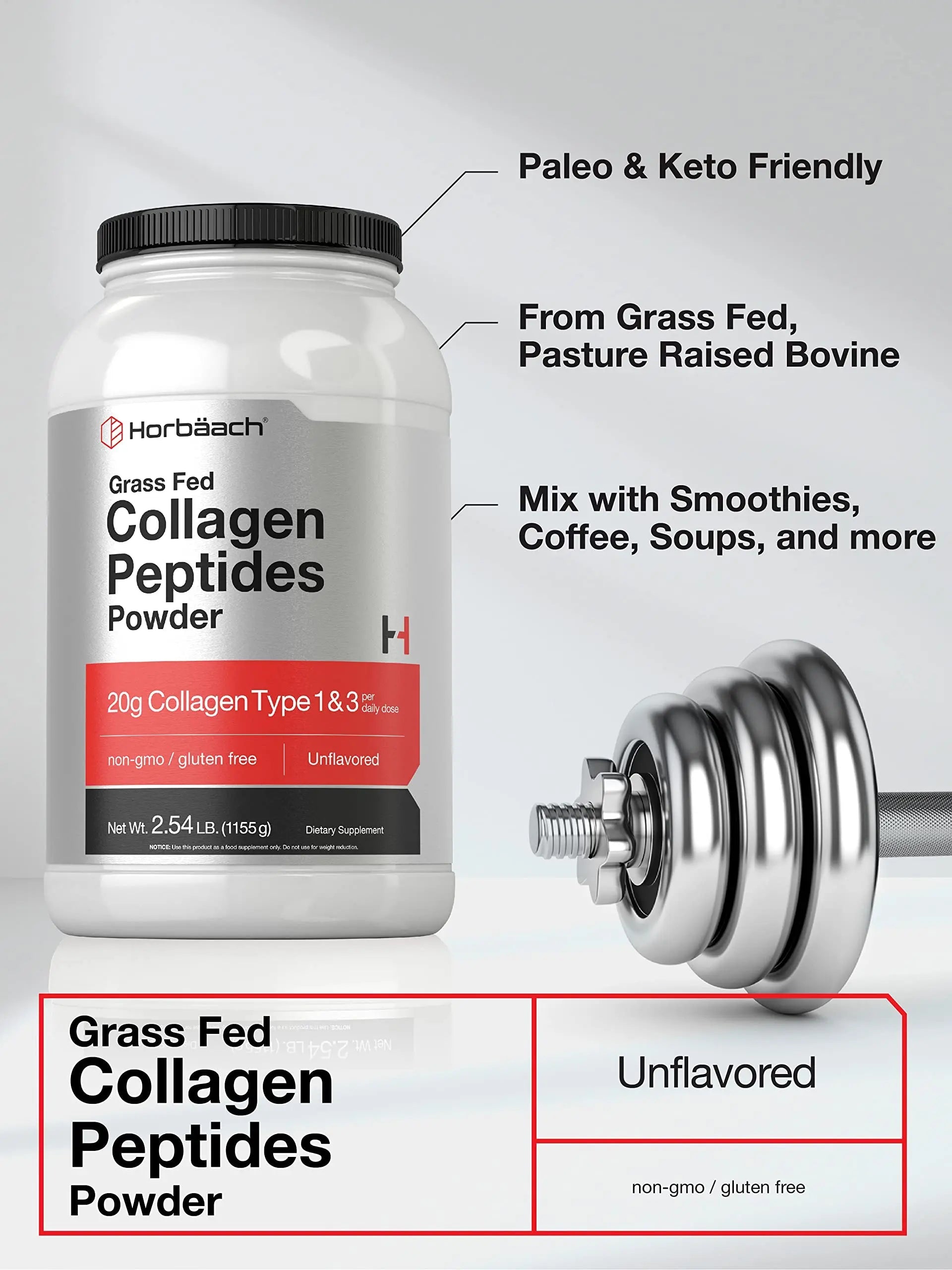 Collagen Peptides Powder 40 oz | Unflavored | Type 1 and 3 | Hydrolyzed Protein Collagen Horbäach Au supplements