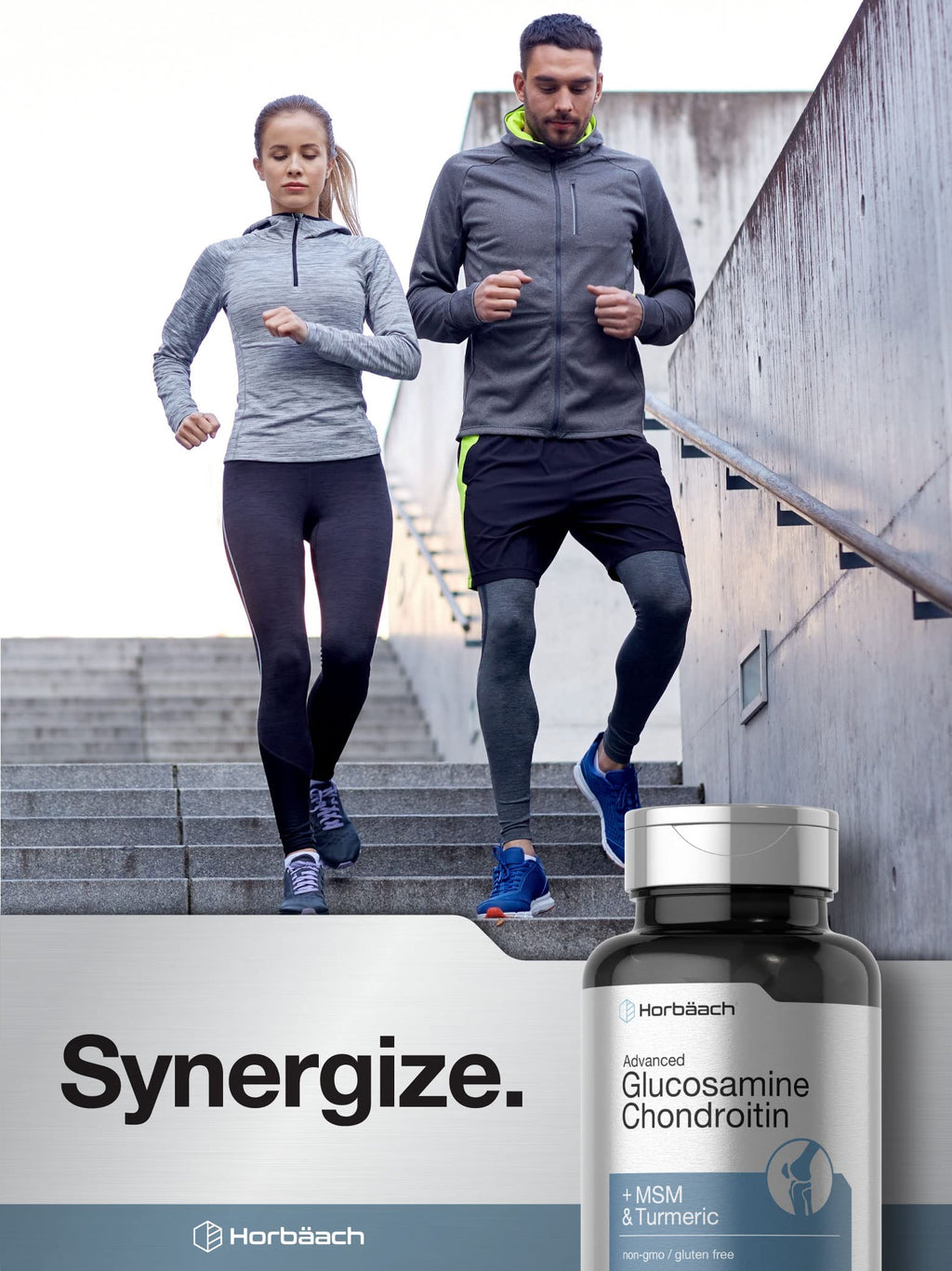 Horbäach Glucosamine Chondroitin | Plus MSM & Turmeric | 180 Coated Caplets | Non-GMO, Gluten Free Supplement