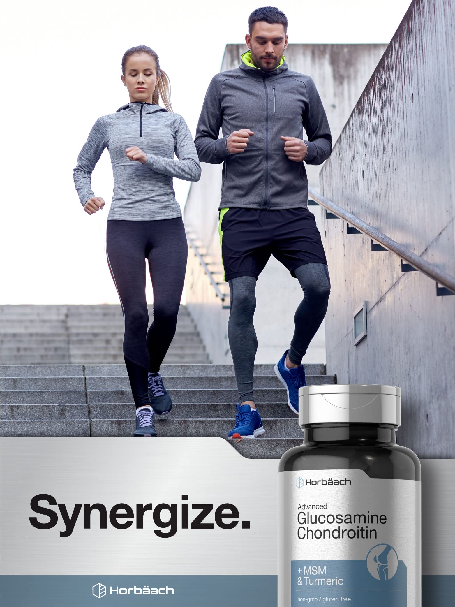 Horbäach Glucosamine Chondroitin | Plus MSM & Turmeric | 180 Coated Caplets | Non-GMO, Gluten Free Supplement