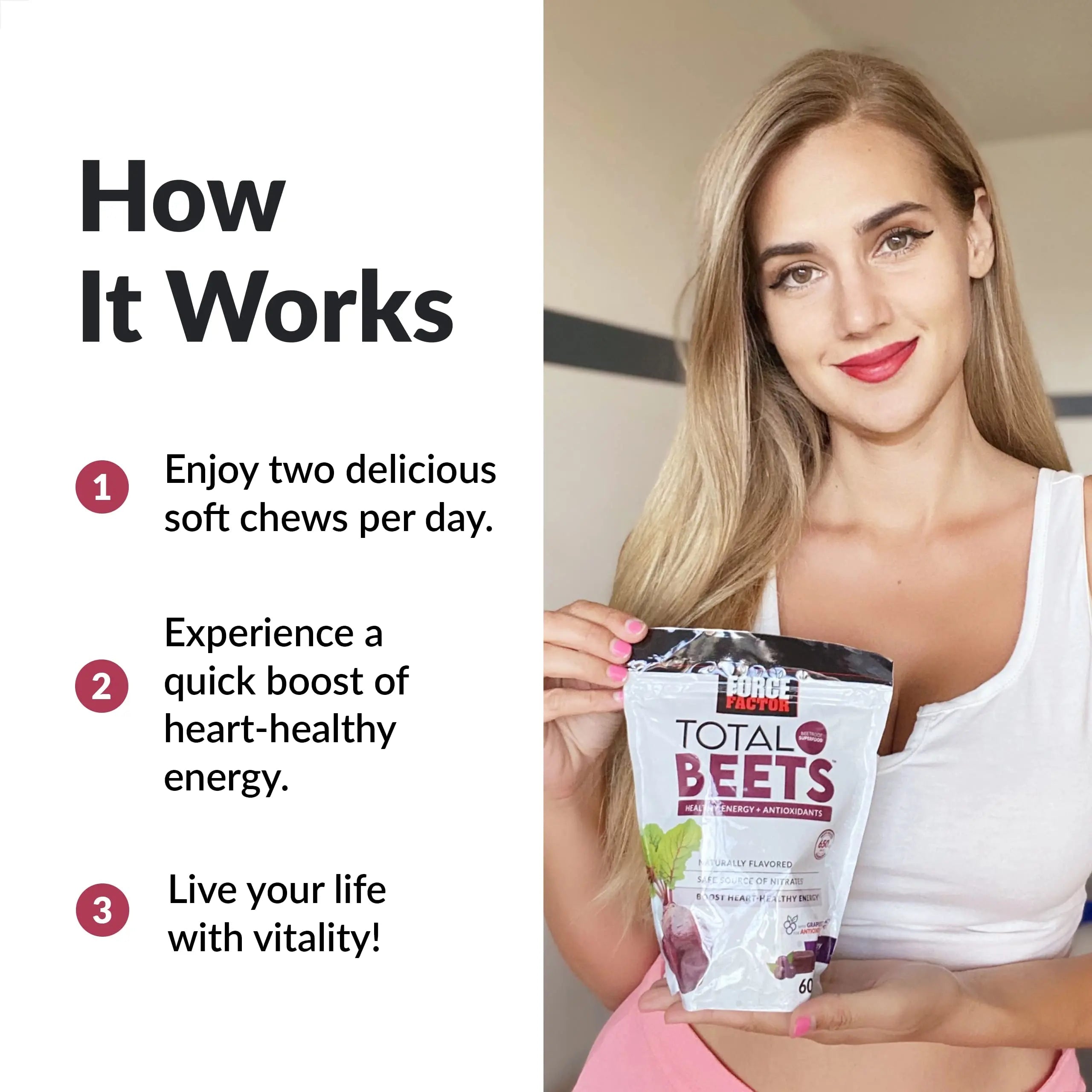 Force Factor Total Beets Soft Chews with Beetroot, Nitrates, L-Citrulline, Grapeseed Extract Force Factor Au supplements