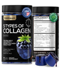 Collagen Peptides Gummies Sugar Free 3000mg Multi Collagen Blend for Hair Skin & Nails Support + 2500mg Keratin + 5000mcg Biotin, Hyaluronic Acid,