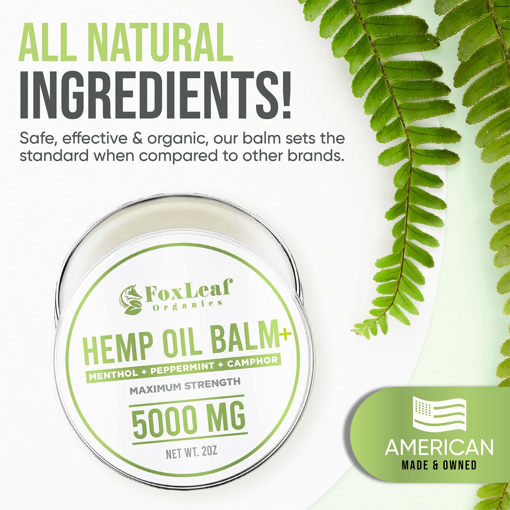 Hemp Oil Balm with Arnica, Camphor, Menthol & Peppermint, Herbal Cooling Balm for Muscles, Joints, Knees, Back & Body, Made in USA, 2oz FOXLEAF Au supplements