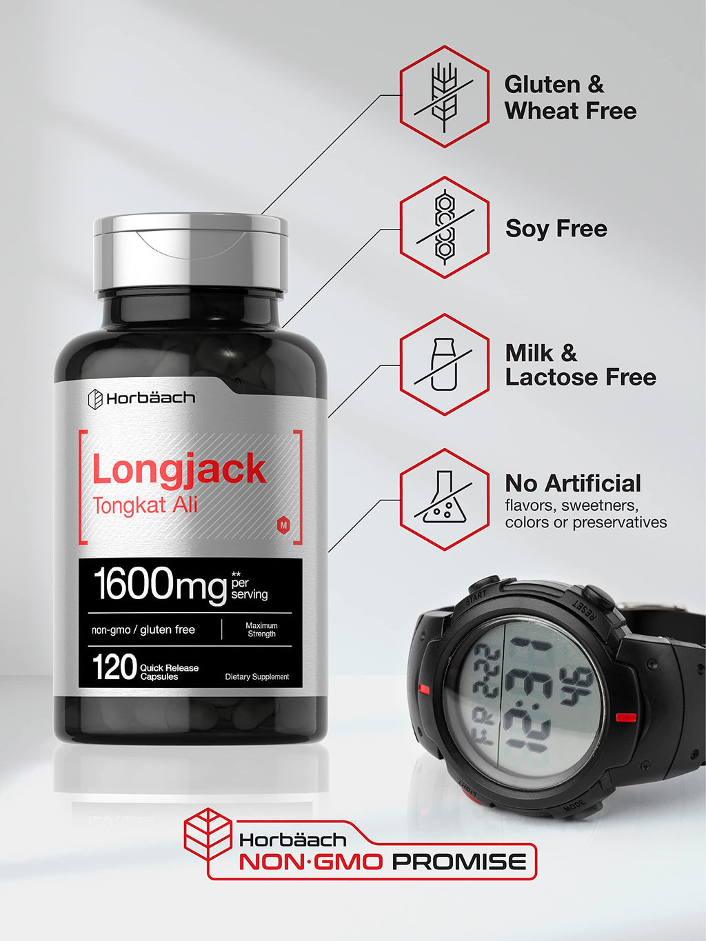 Longjack Tongkat Ali 1600 mg | 120 Capsules | Longifolia Root Extract Powder | Maximum Horbäach Au supplements