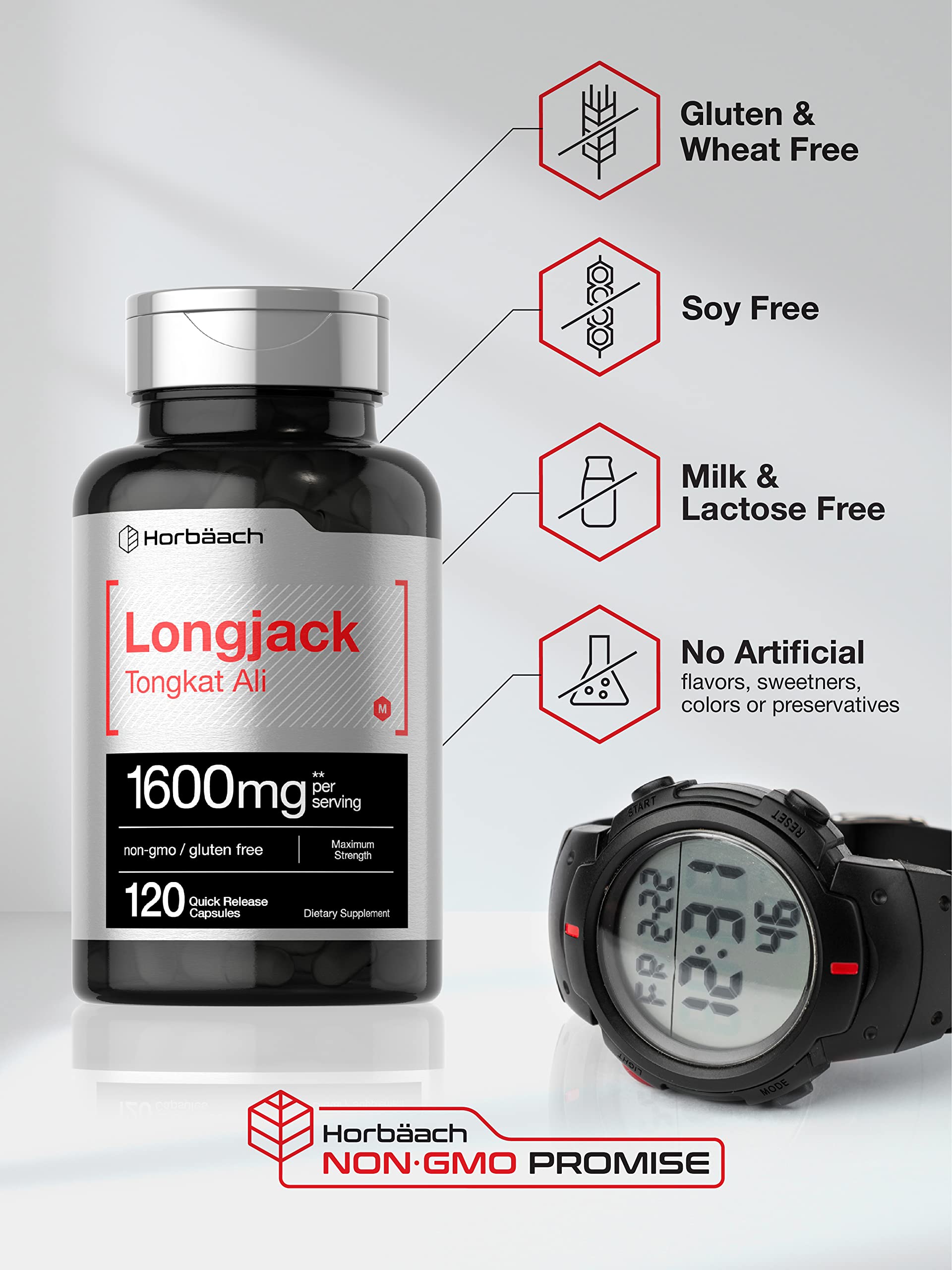 Longjack Tongkat Ali 1600 mg | 120 Capsules | Longifolia Root Extract Powder | Maximum Horbäach Au supplements