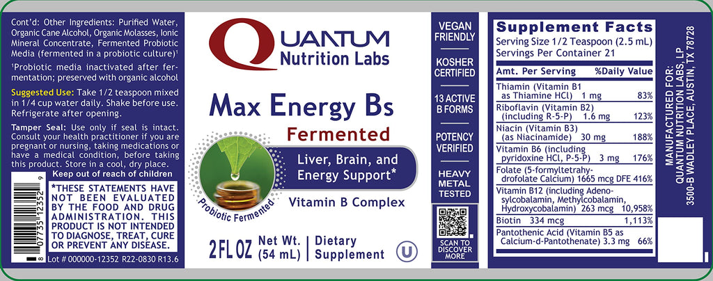 Quantum Nutrition Labs Max Energy B - Vitamin B Complex Liquid Drops, Organic Supplement for Women and Men