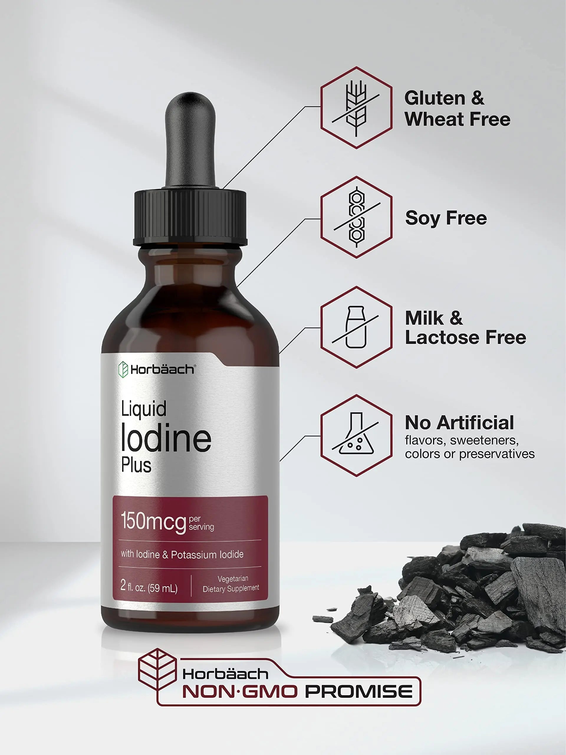 Liquid Iodine Solution Drops | 2 fl oz | 150 mcg | Iodine & Potassium Iodide Supplement Horbäach Au supplements