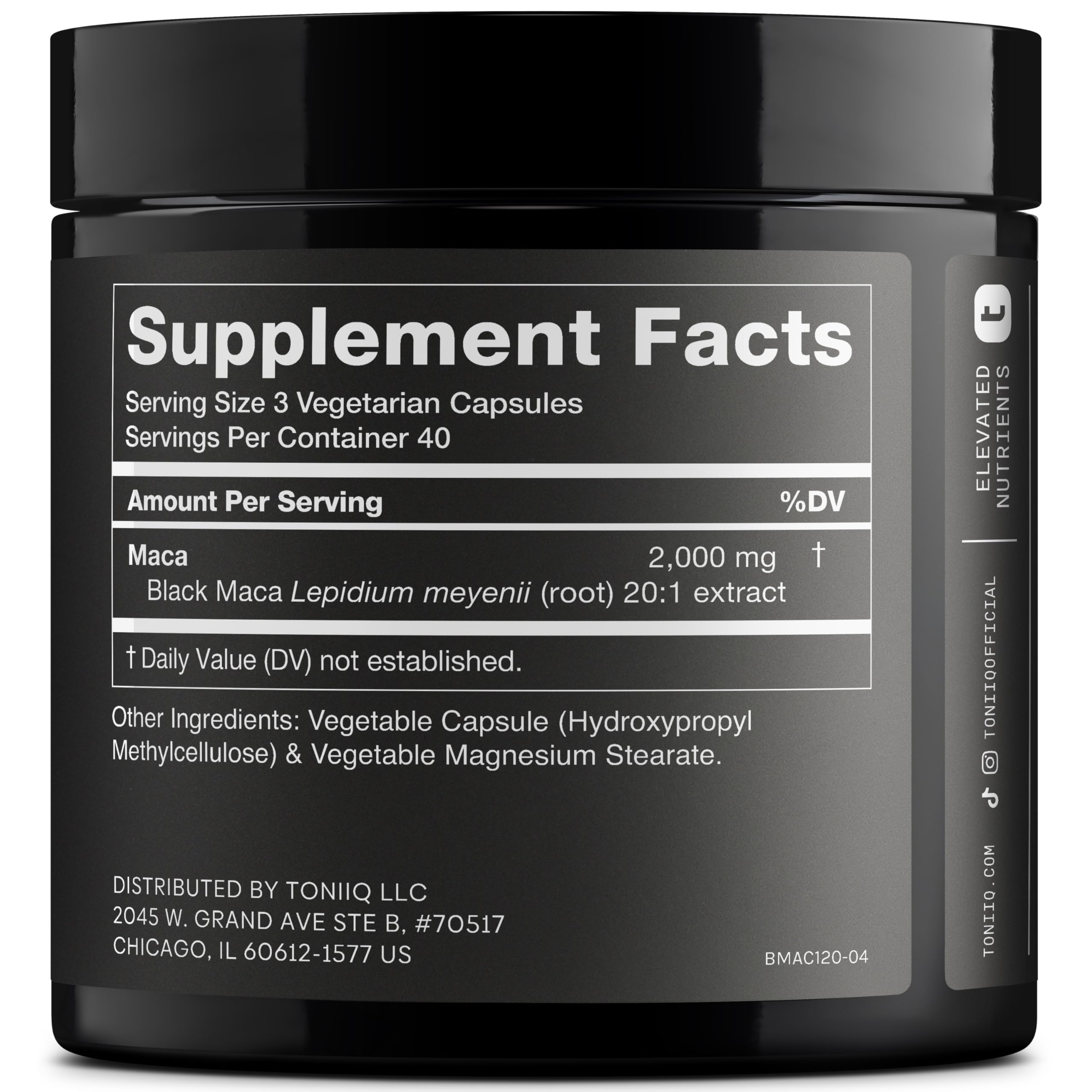 Toniiq Black Maca Root - Ultra High Potency 20:1 Extract - Single Origin, Wildcrafted & Highly Concentrated - Third-Party Lab Tested - 120 Capsules Toniiq Au supplements