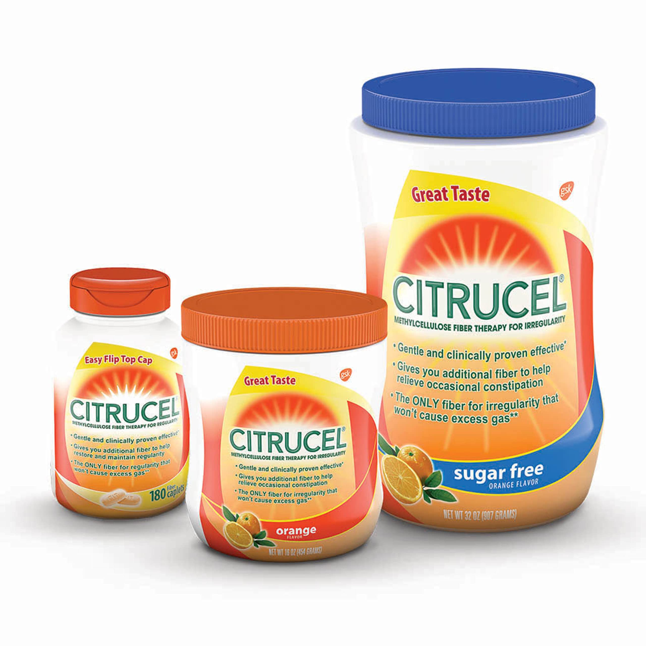 CITRUCEL Sugar Free Fiber Powder for Occasional Constipation Relief, Methylcellulose Fiber Powder, Orange Flavor - 32 Ounces