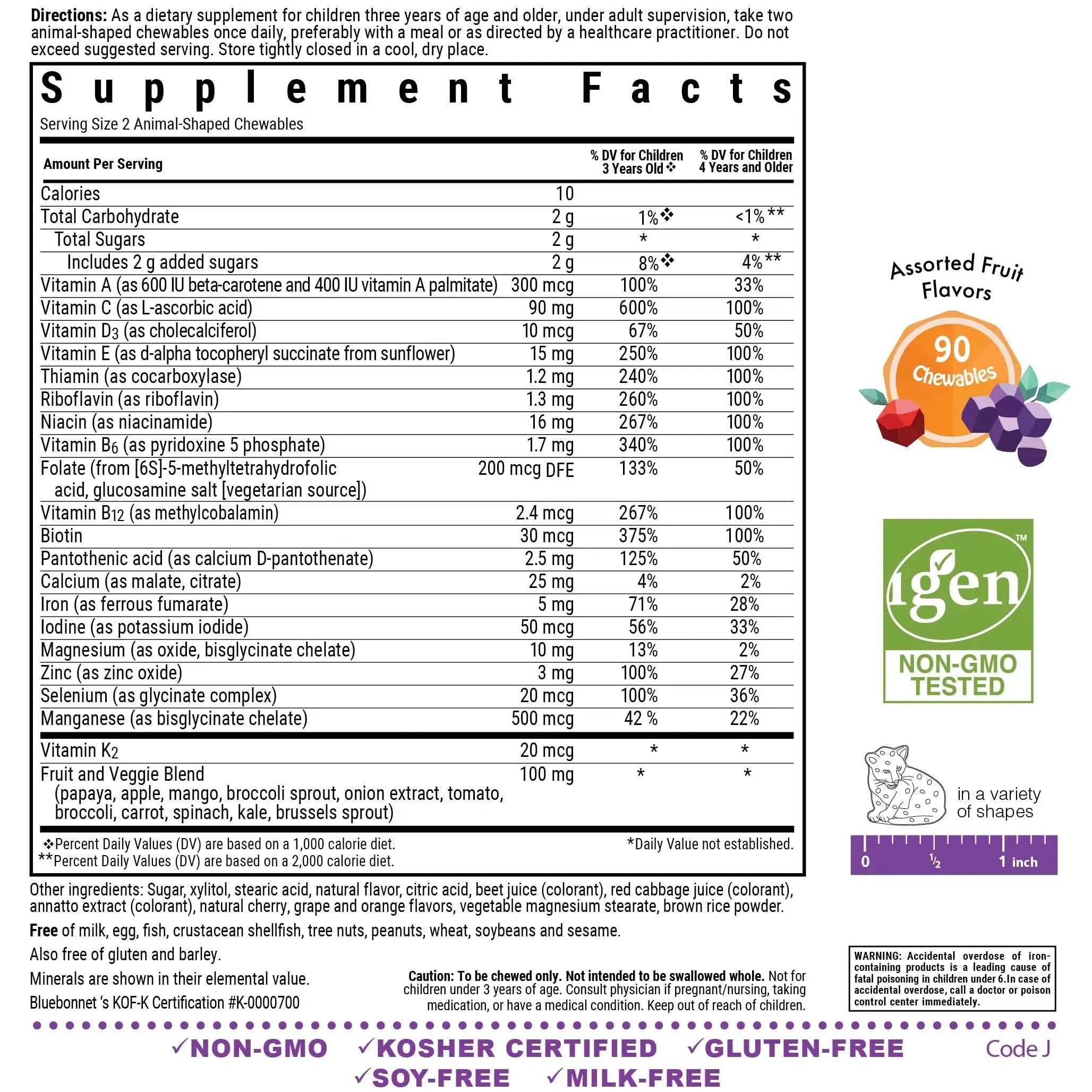 Bluebonnet Nutrition Rainforest Animalz Whole Food Based Multiple Chewable Tablets, Kids Multivitamin & Mineral, Vitamin C, D3, Iron BlueBonnet Au supplements