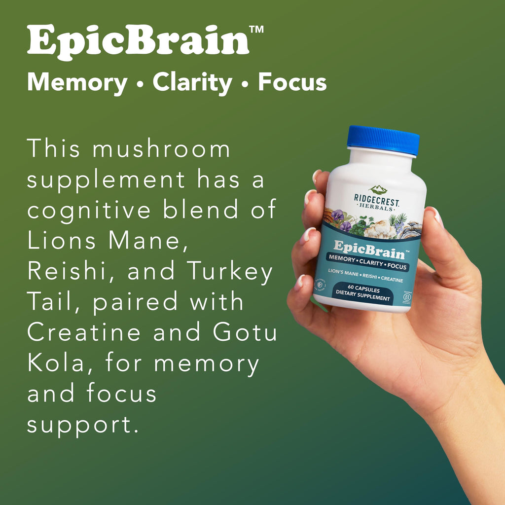 RidgeCrest Herbals EpicBrain, Natural Brain Support Supplement with Creatine Monohydrate, Lion's Mane, Reishi, Supports Mental Clarity, Memory, Focus, Stimulant-Free Nootropic (60 Count, 30 Servings) RidgeCrest Herbals Au supplements