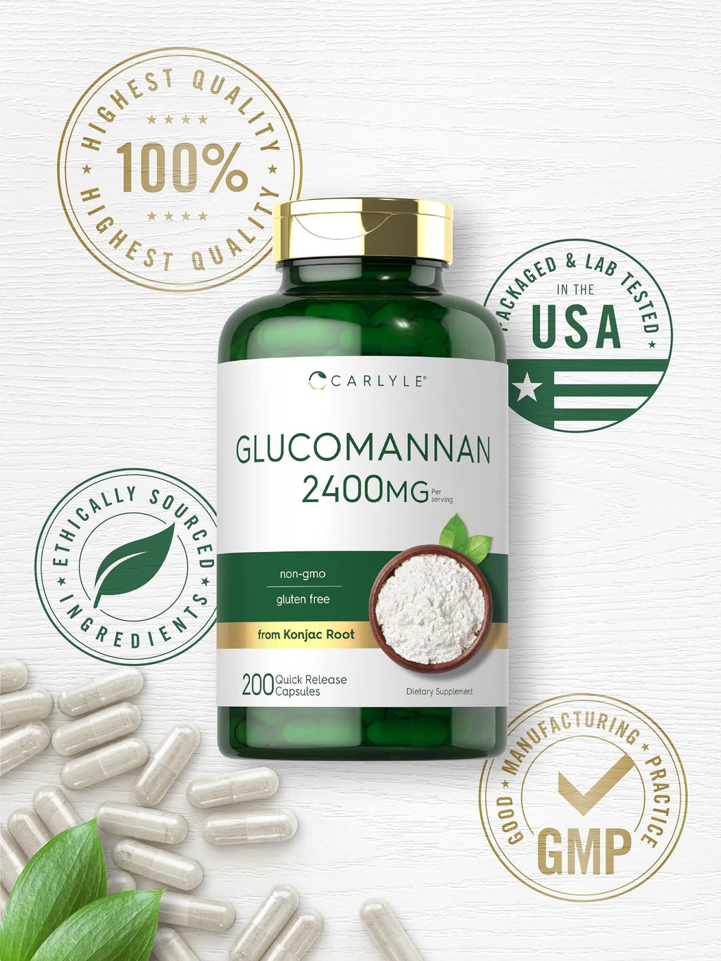 Carlyle Glucomannan Capsules | 200 Count | Soluble Fiber Pills | Non-GMO Carlyle Au supplements